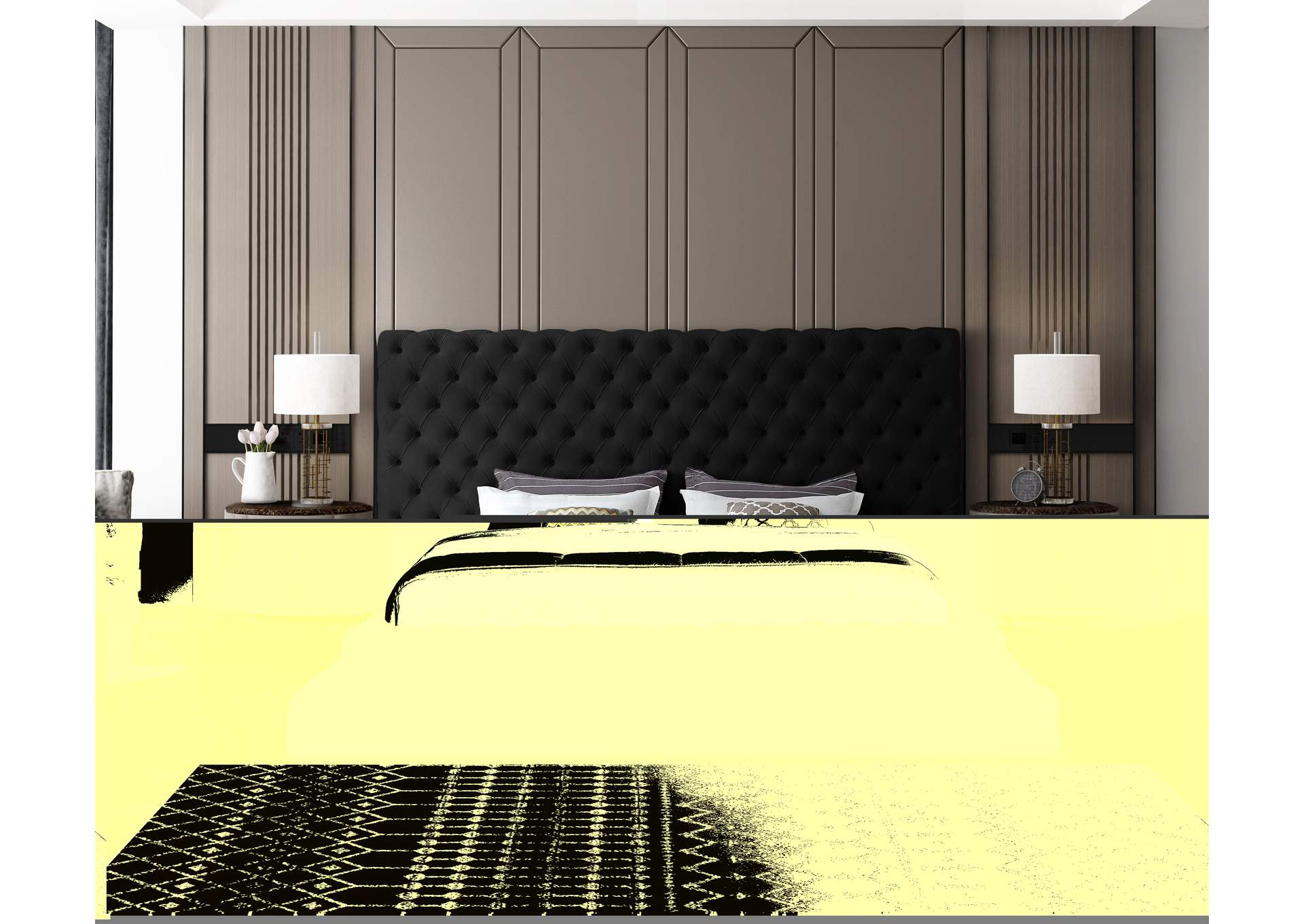 Revel Black Velvet King Bed (3 Boxes),Meridian Furniture