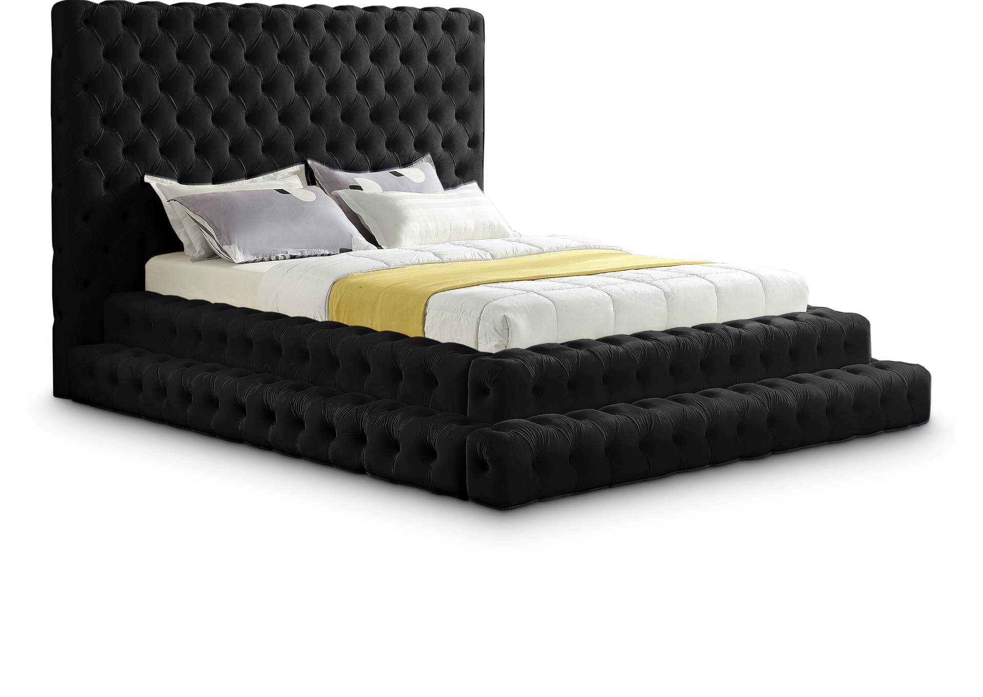Revel Black Velvet Queen Bed (3 Boxes),Meridian Furniture