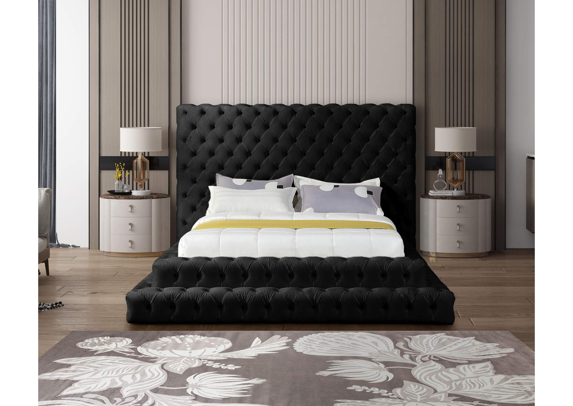 Revel Black Velvet Queen Bed (3 Boxes),Meridian Furniture
