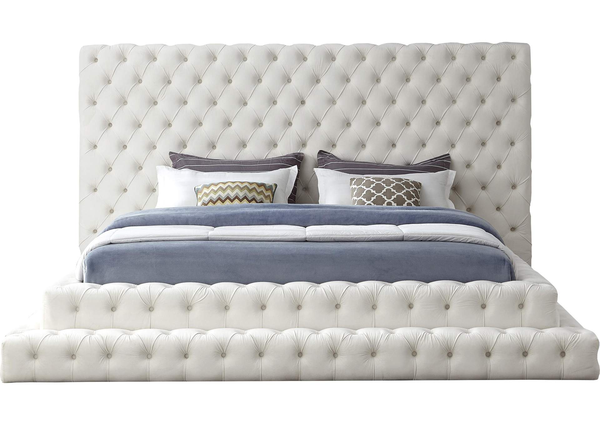 Revel Cream Velvet King Bed (3 Boxes),Meridian Furniture