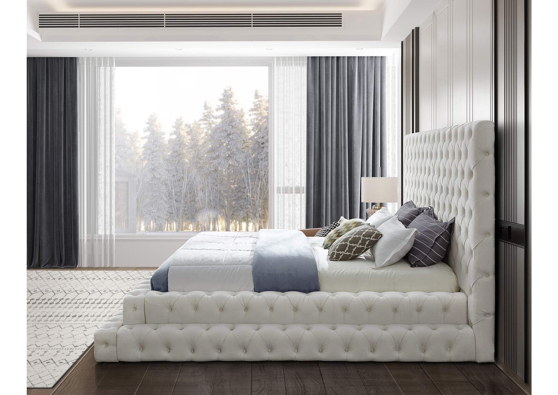 Revel Cream Velvet King Bed (3 Boxes),Meridian Furniture