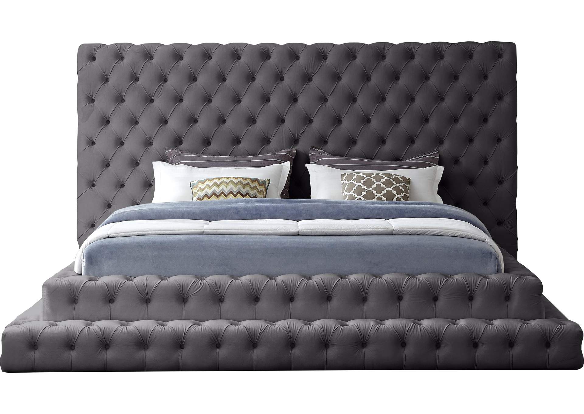 Revel Grey Velvet King Bed (3 Boxes),Meridian Furniture