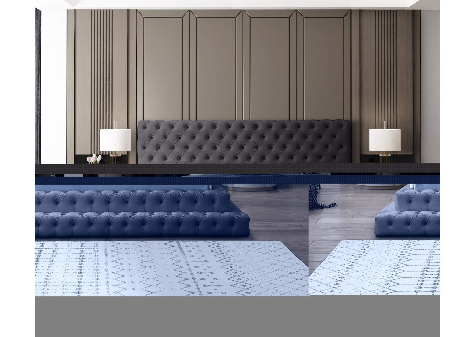 Revel Grey Velvet King Bed (3 Boxes),Meridian Furniture