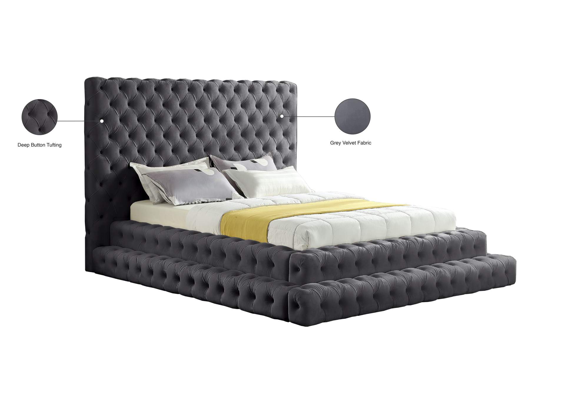 Revel Grey Velvet Queen Bed (3 Boxes),Meridian Furniture