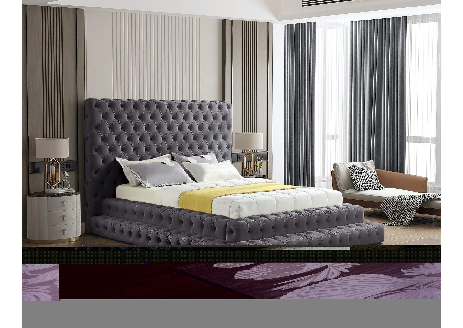 Revel Grey Velvet Queen Bed (3 Boxes),Meridian Furniture