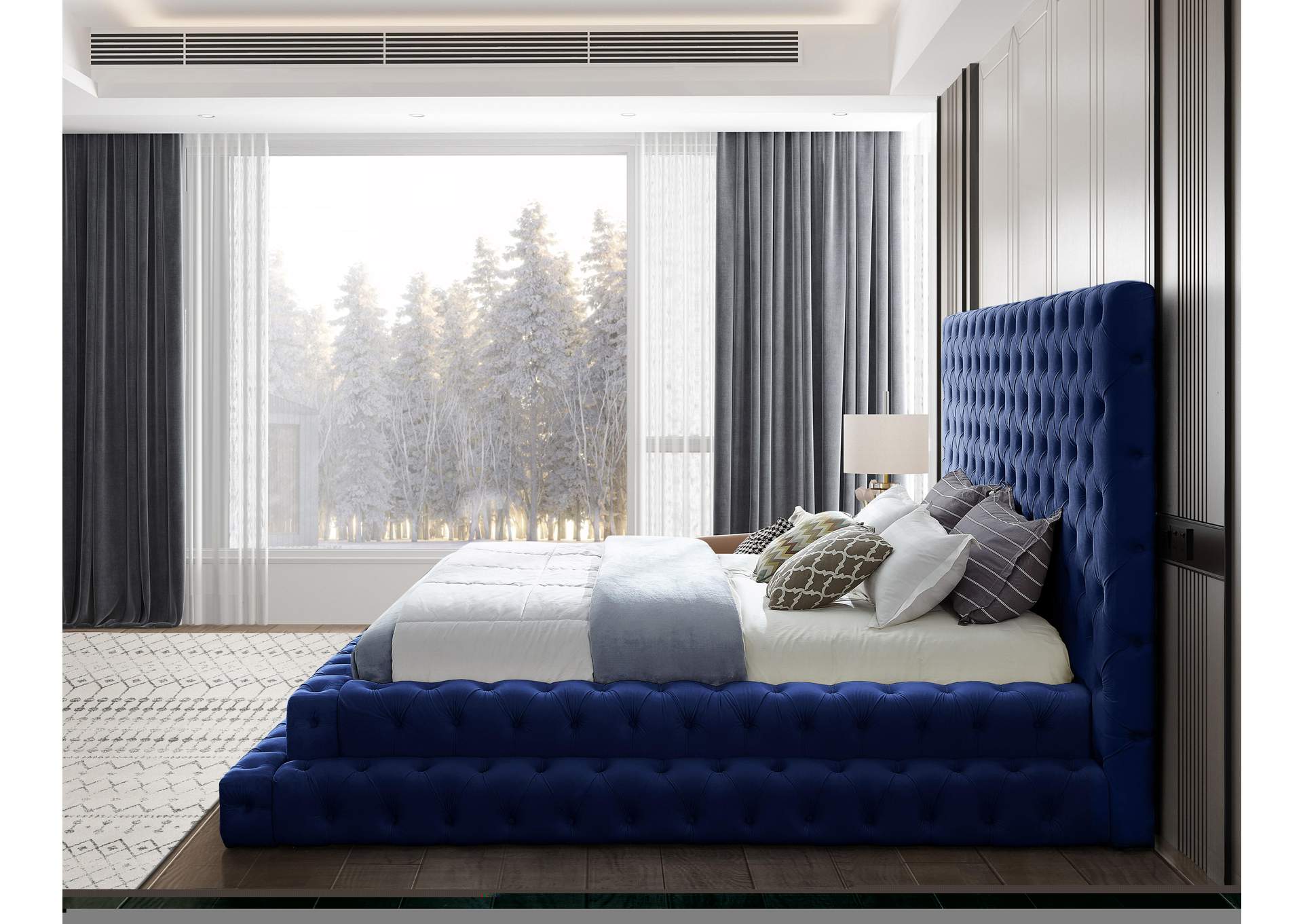 Revel Navy Velvet King Bed (3 Boxes),Meridian Furniture