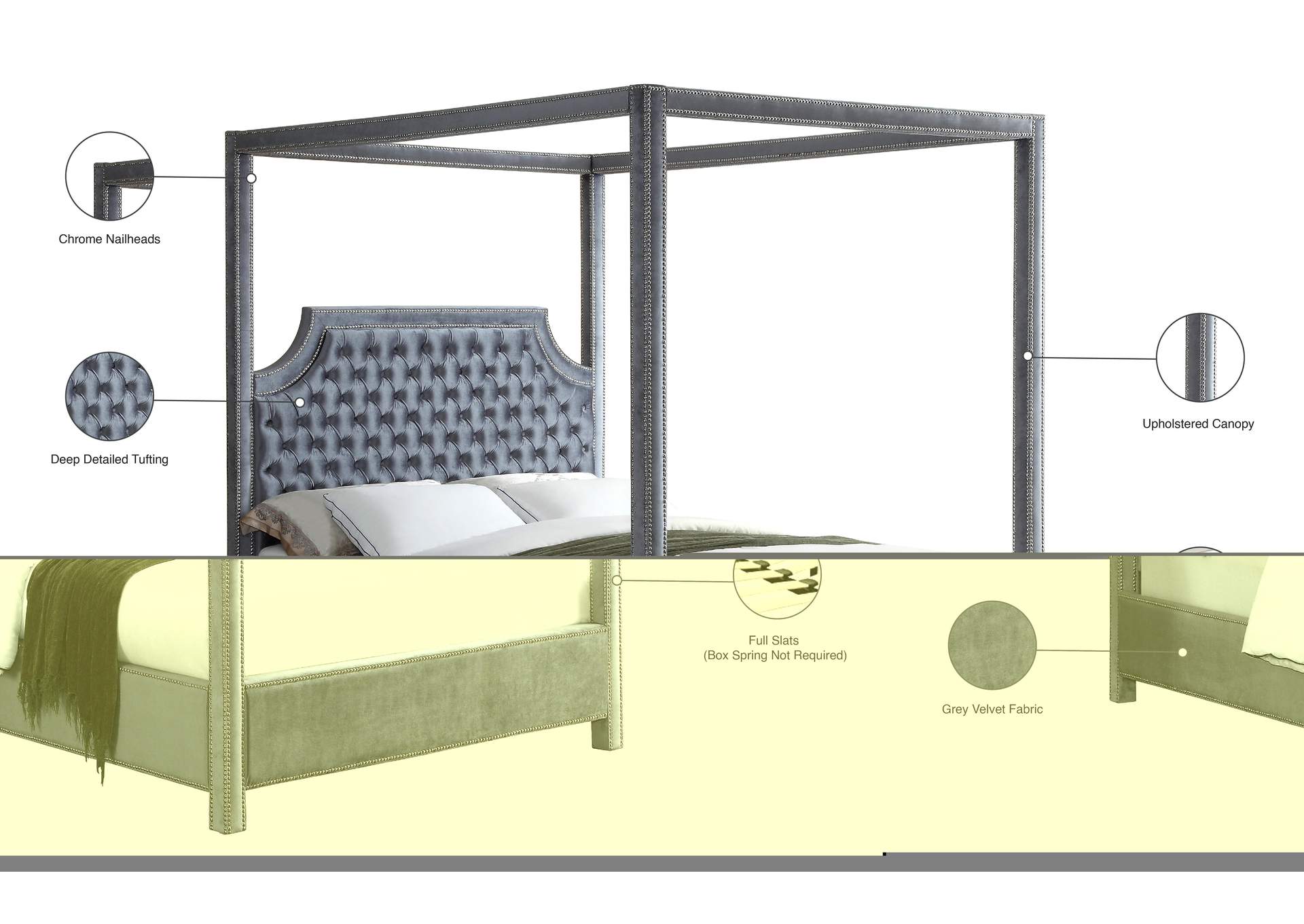 Rowan Grey Velvet King Bed (3 Boxes),Meridian Furniture