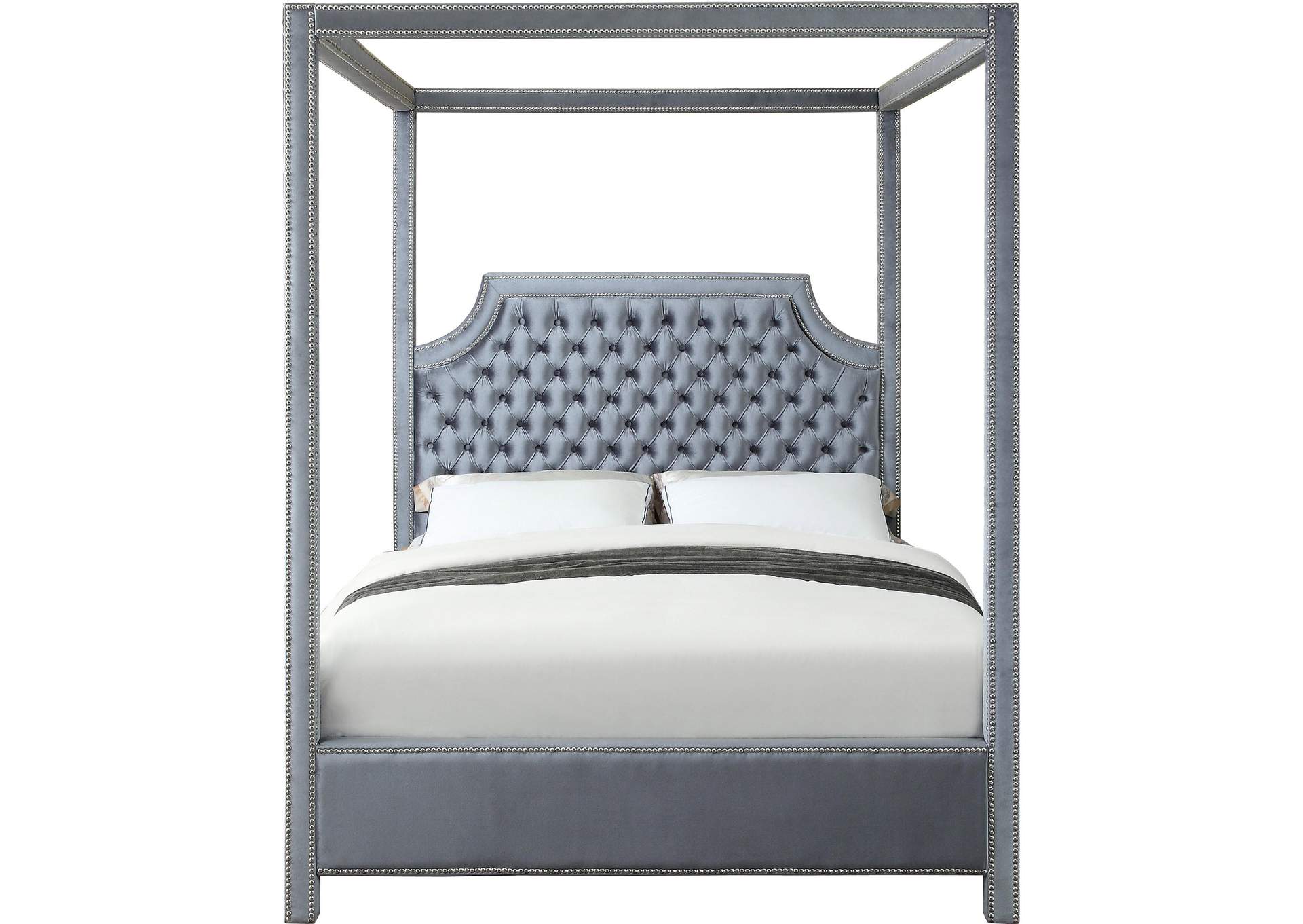 Rowan Grey Velvet Queen Bed (3 Boxes),Meridian Furniture