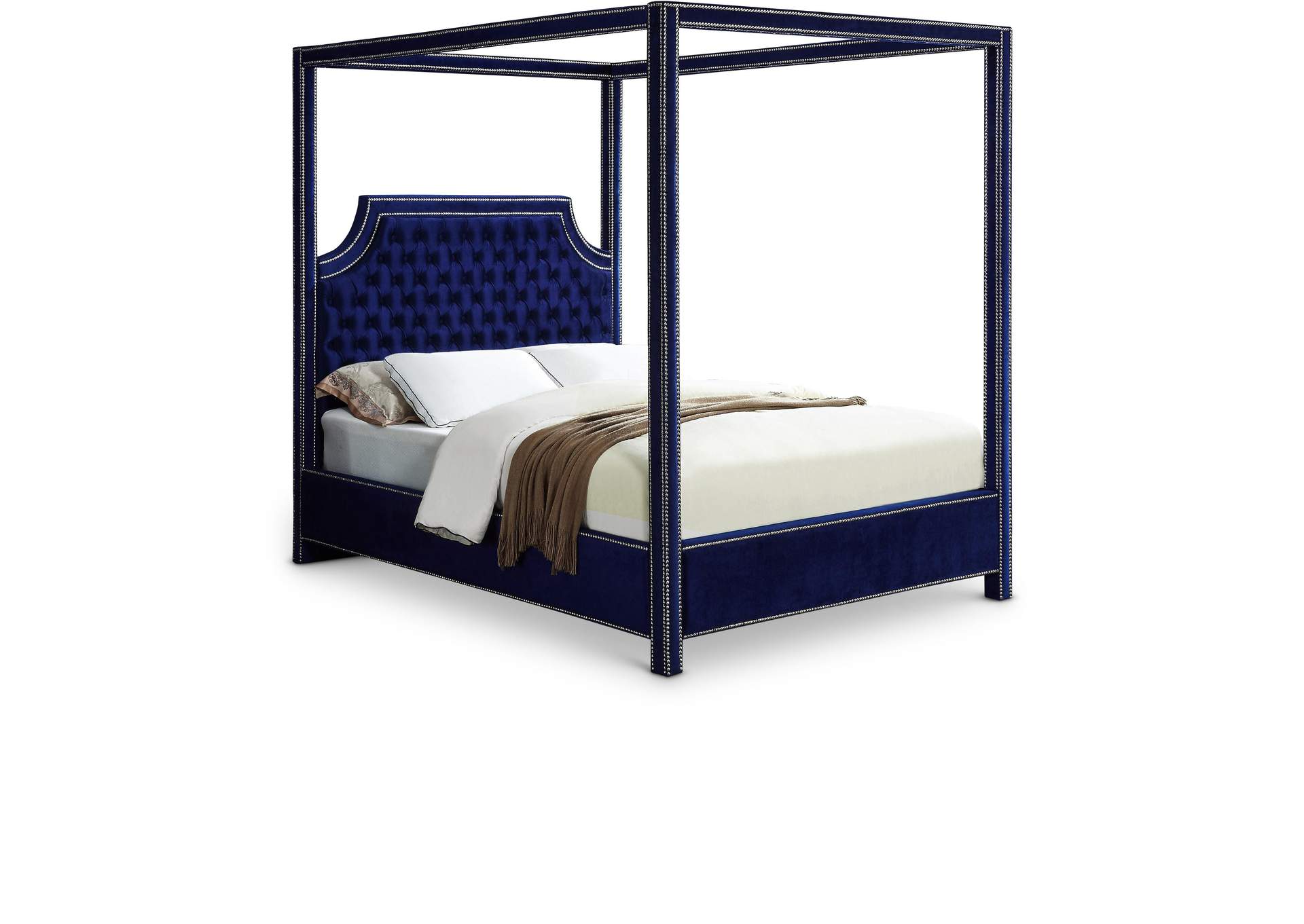 Rowan Navy Velvet Queen Bed (3 Boxes),Meridian Furniture