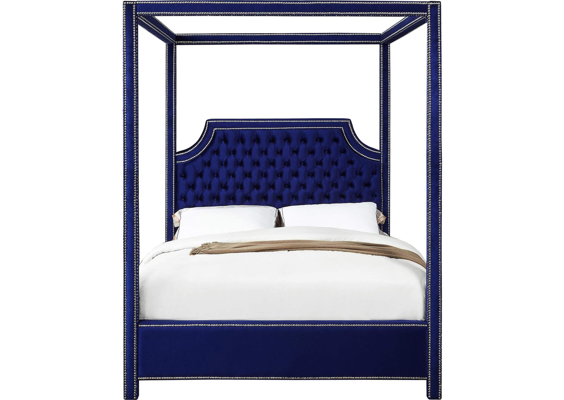 Rowan Navy Velvet Queen Bed (3 Boxes),Meridian Furniture
