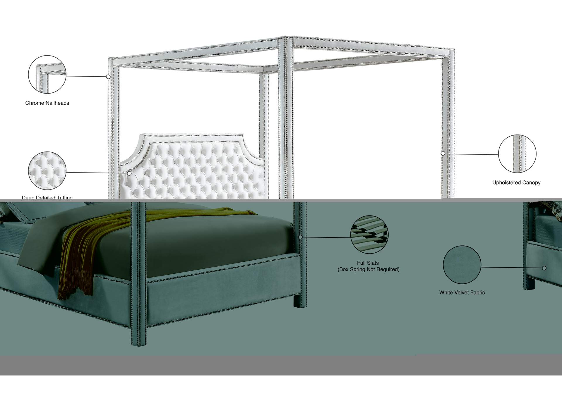 Rowan White Velvet King Bed (3 Boxes),Meridian Furniture