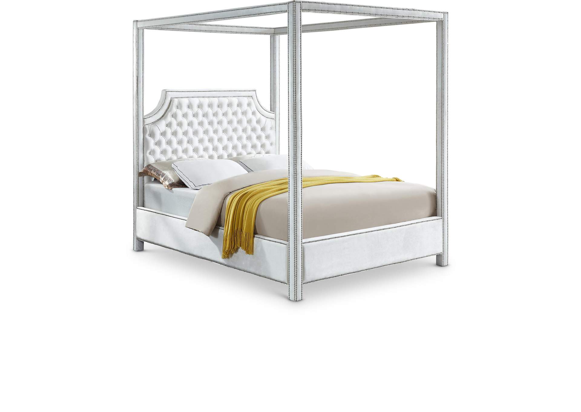 Rowan White Velvet King Bed (3 Boxes),Meridian Furniture