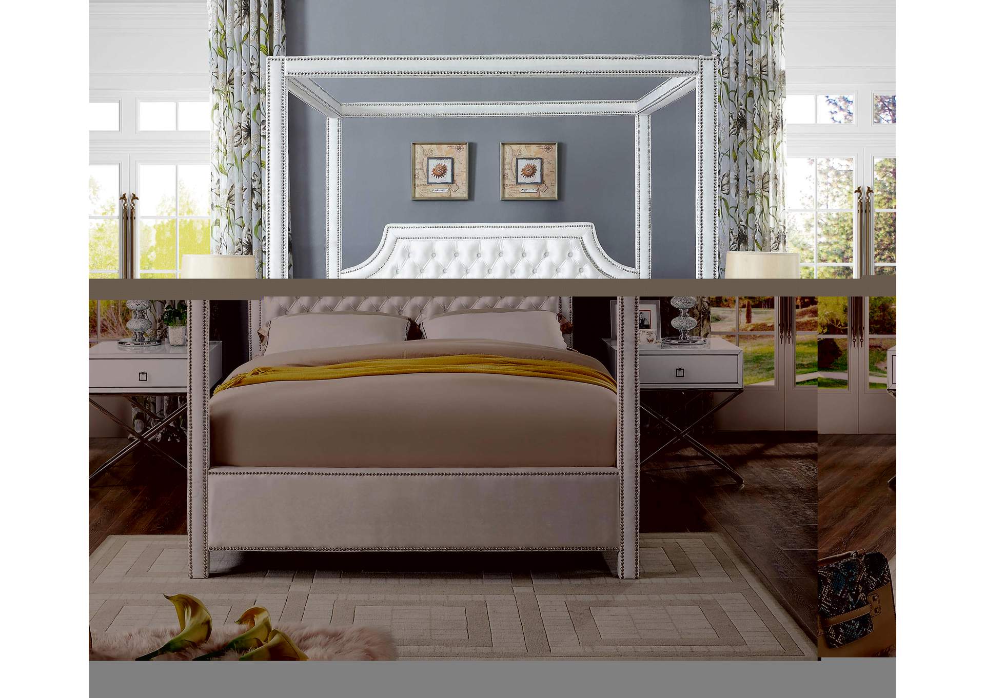 Rowan White Velvet King Bed (3 Boxes),Meridian Furniture