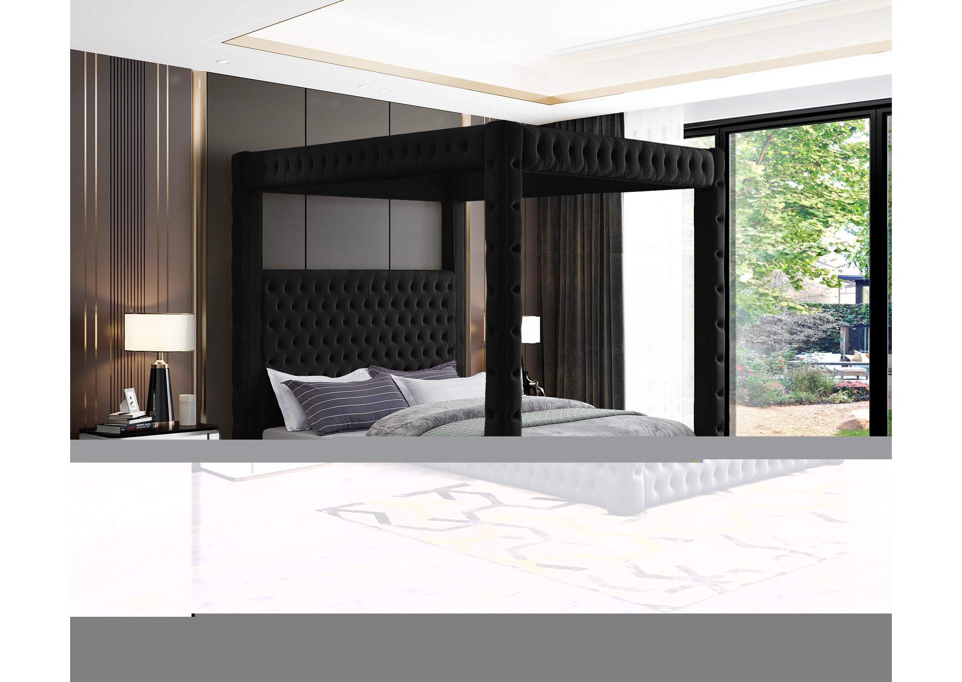 Royal Black Velvet King Bed (4 Boxes),Meridian Furniture