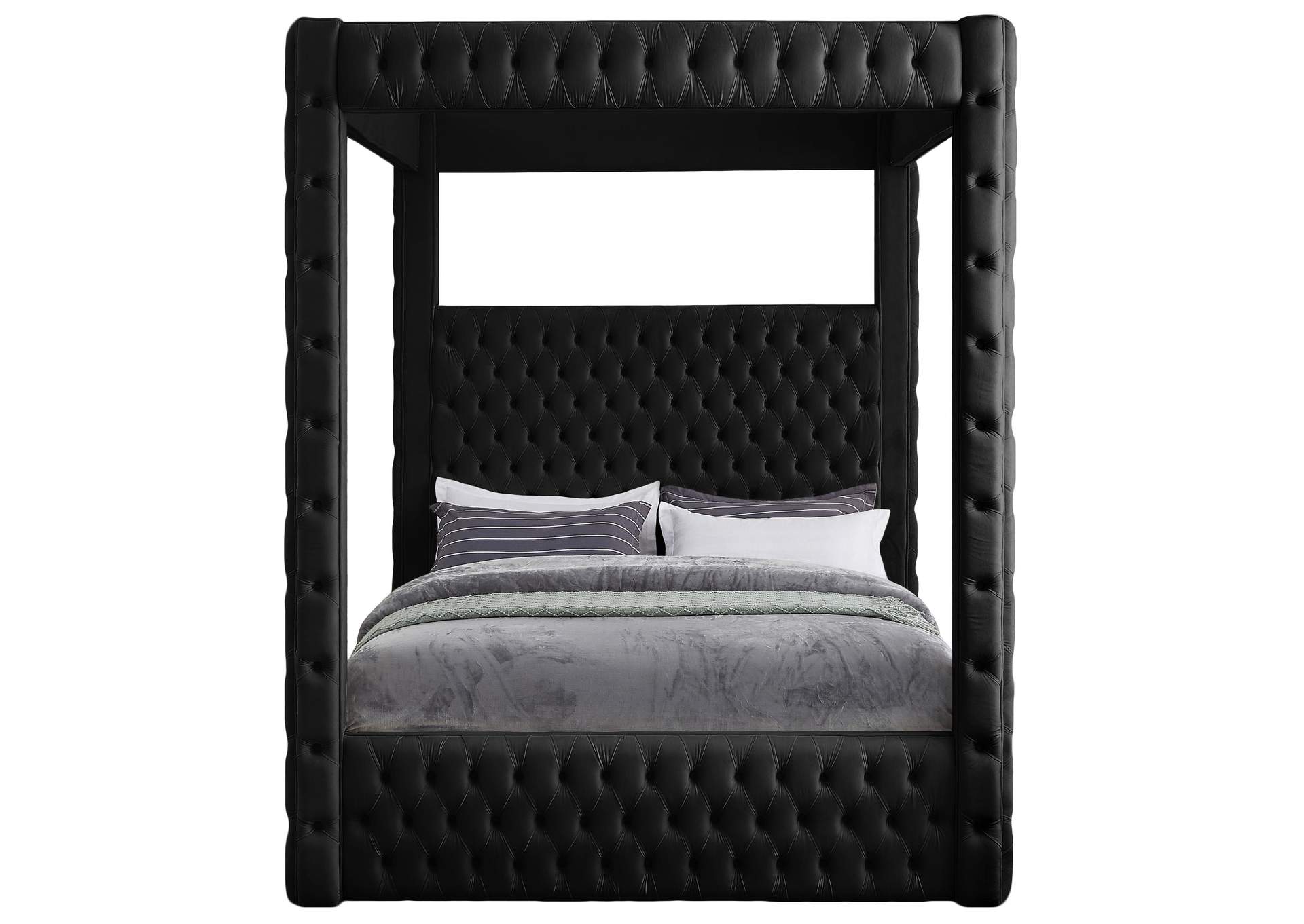 Royal Black Velvet King Bed (4 Boxes),Meridian Furniture