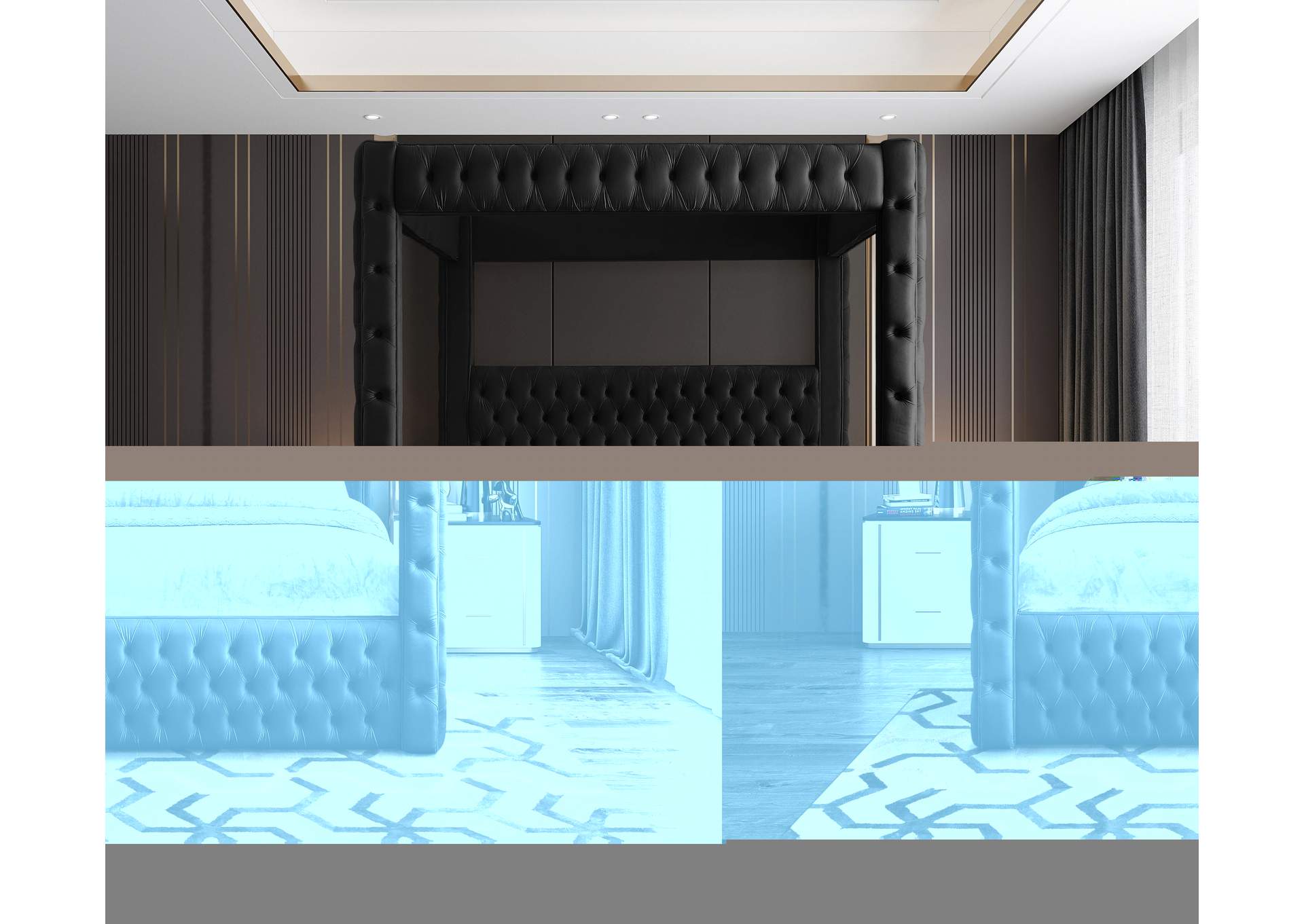 Royal Black Velvet King Bed (4 Boxes),Meridian Furniture