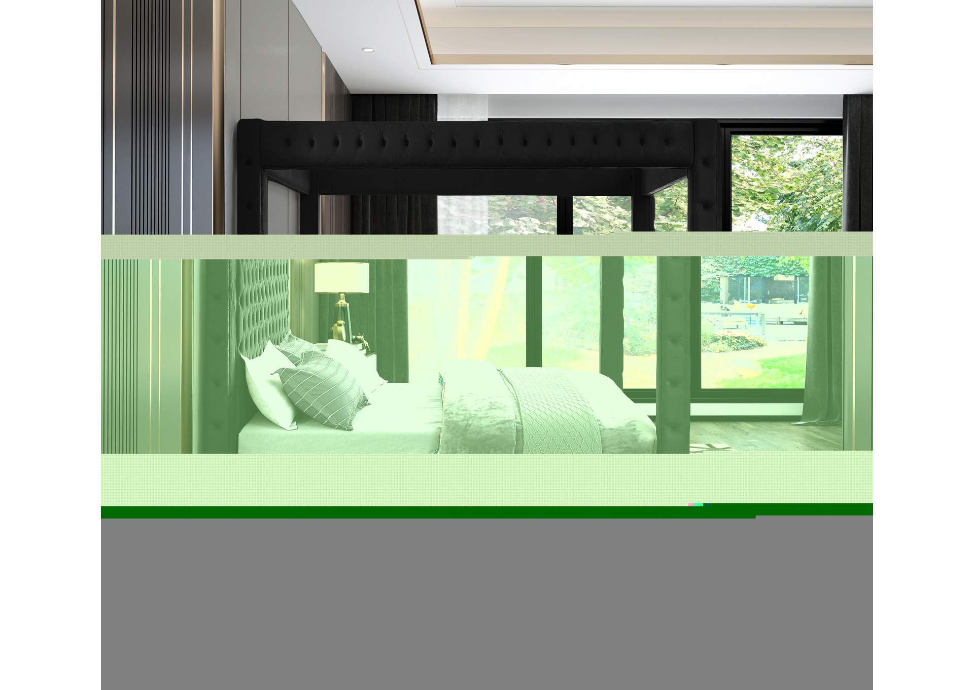 Royal Black Velvet King Bed (4 Boxes),Meridian Furniture