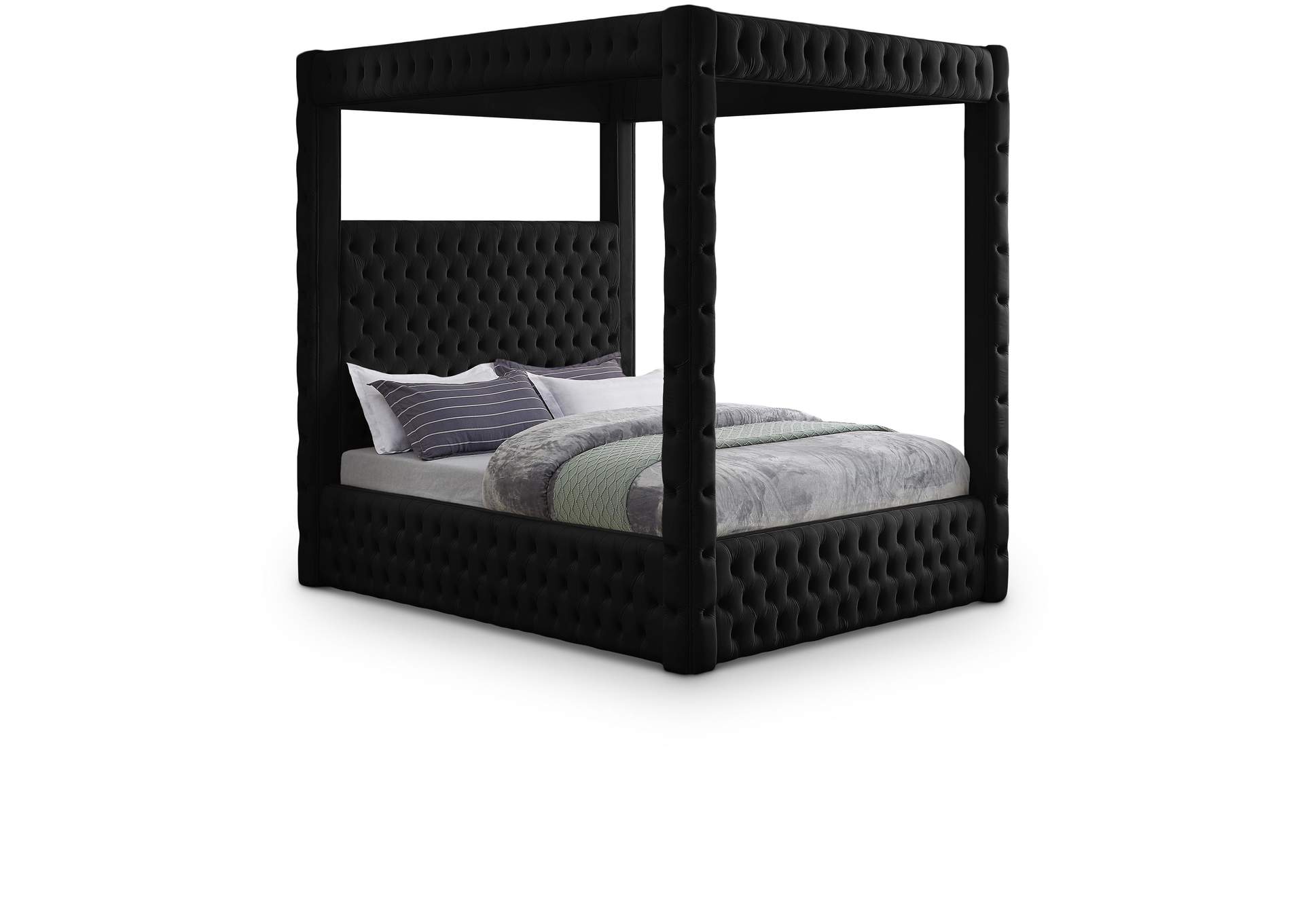 Royal Black Velvet Queen Bed (4 Boxes),Meridian Furniture