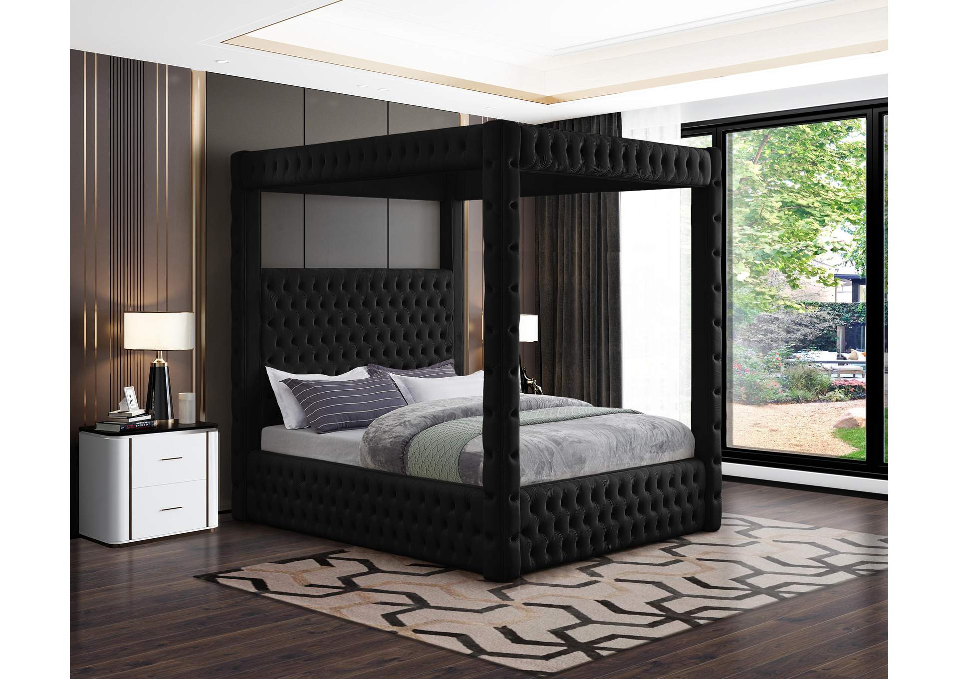 Royal Black Velvet Queen Bed (4 Boxes),Meridian Furniture