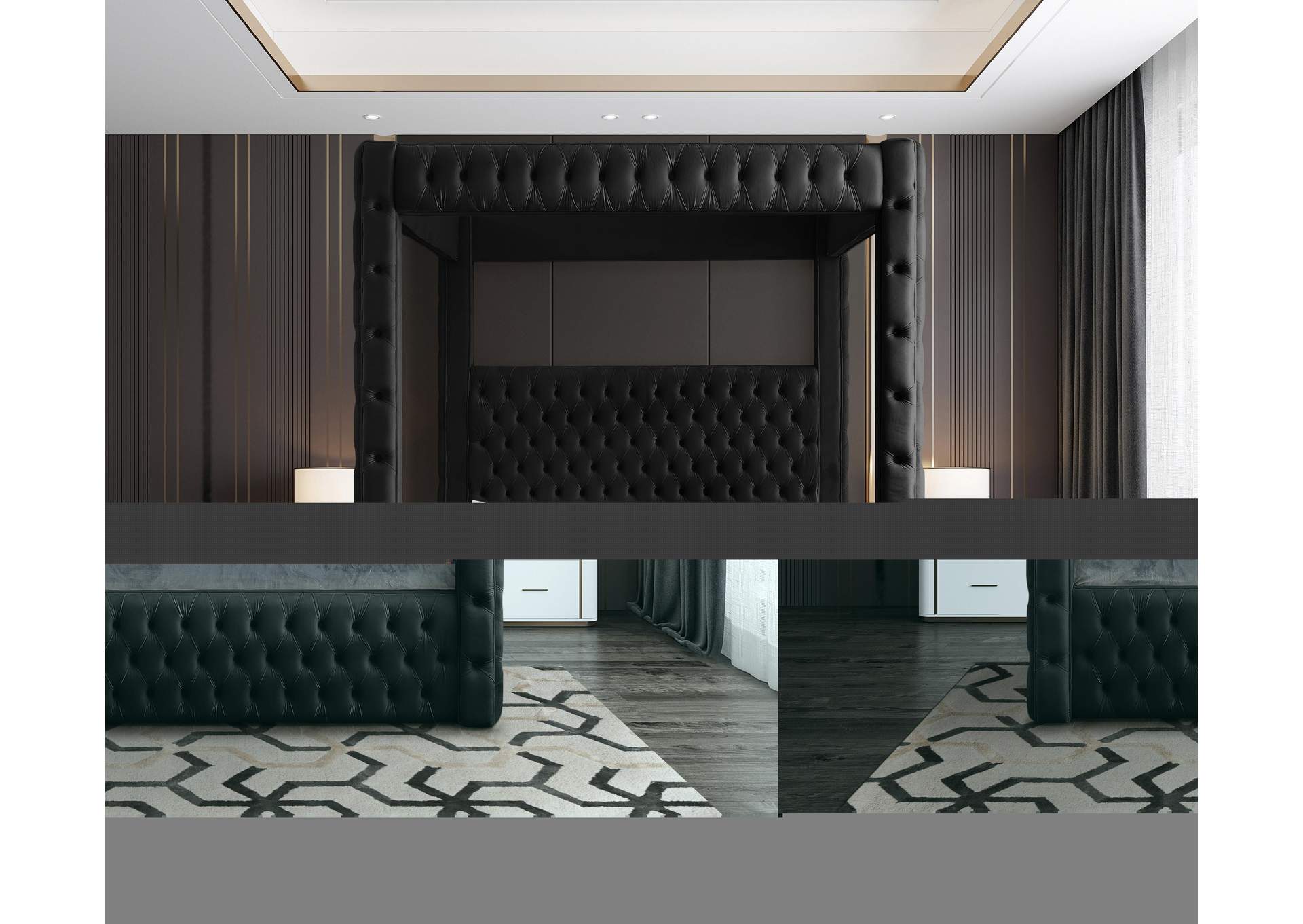 Royal Black Velvet Queen Bed (4 Boxes),Meridian Furniture