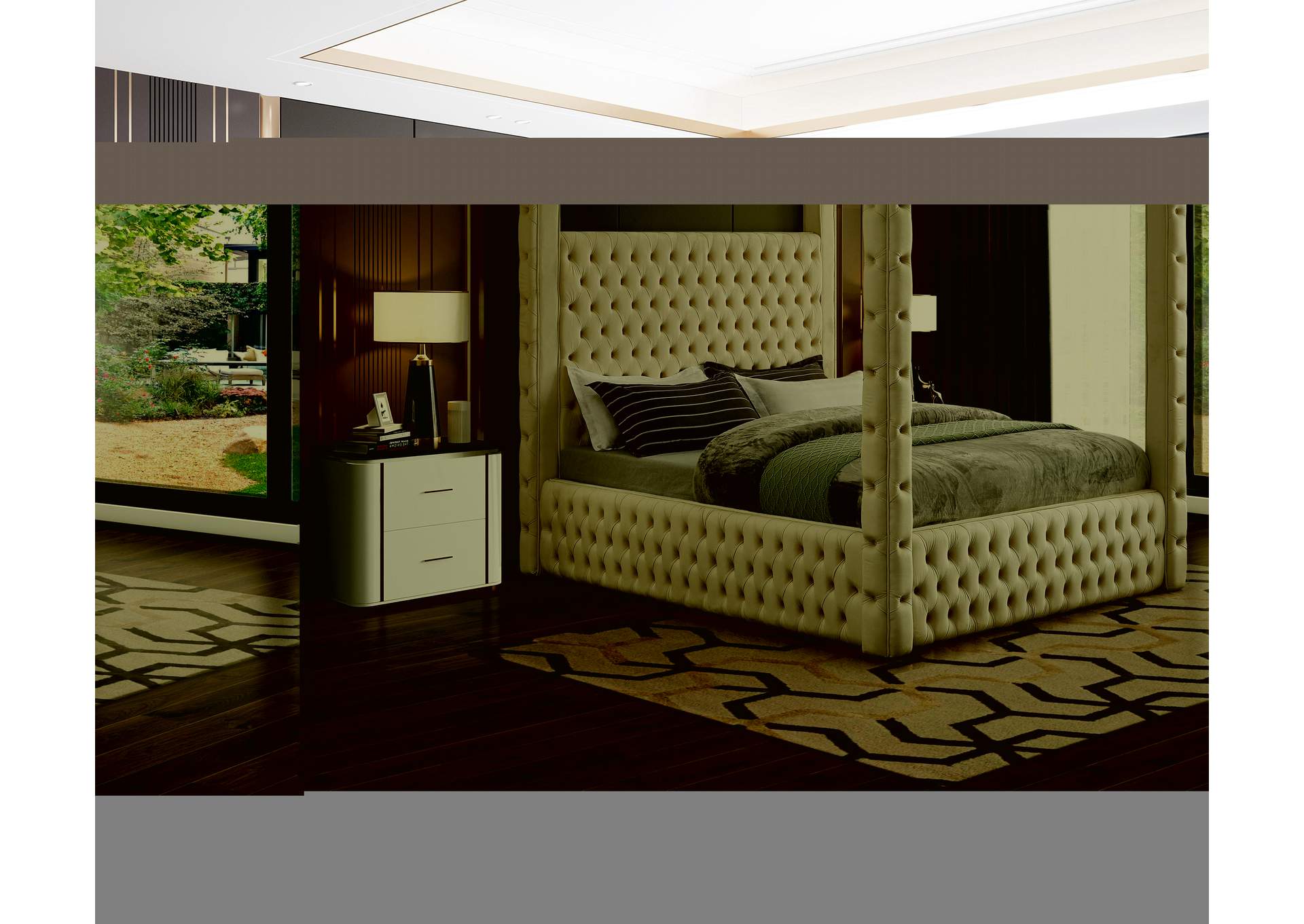 Royal Beige Velvet King Bed (4 Boxes),Meridian Furniture