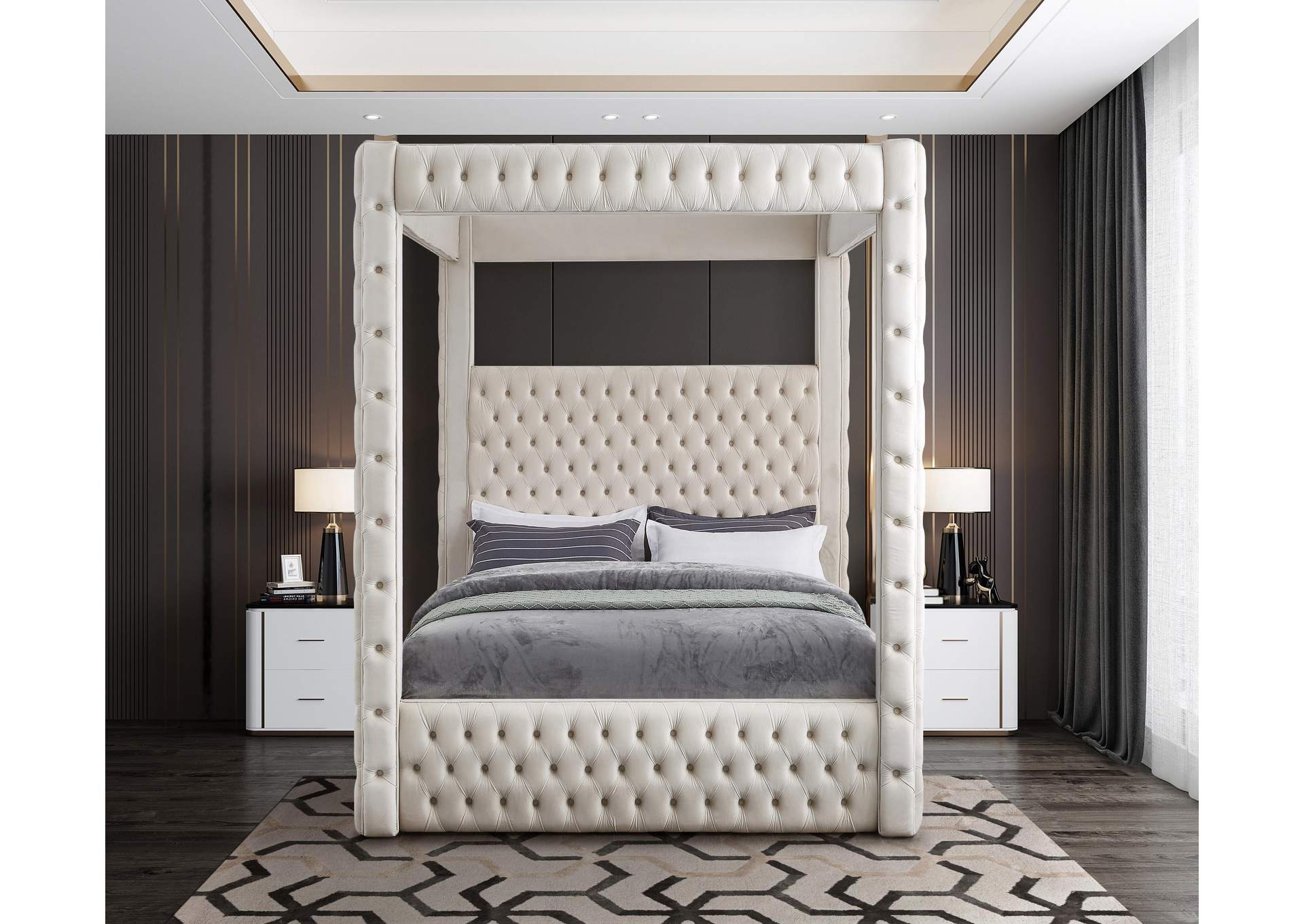 Royal Beige Velvet King Bed (4 Boxes),Meridian Furniture