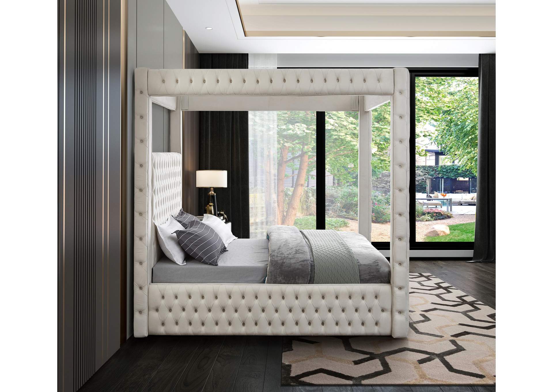 Royal Beige Velvet King Bed (4 Boxes),Meridian Furniture