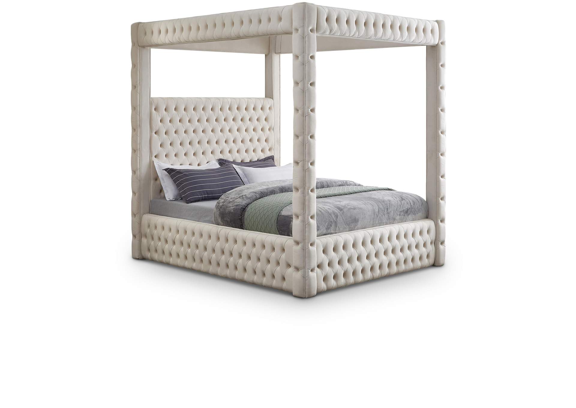 Royal Beige Velvet Queen Bed (4 Boxes),Meridian Furniture