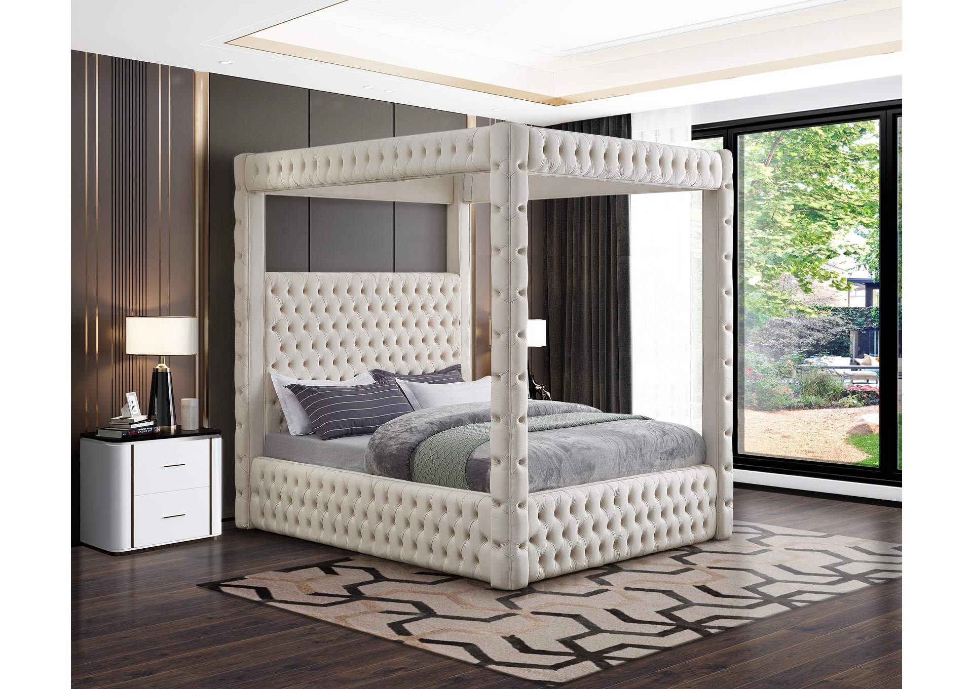 Royal Beige Velvet Queen Bed (4 Boxes),Meridian Furniture