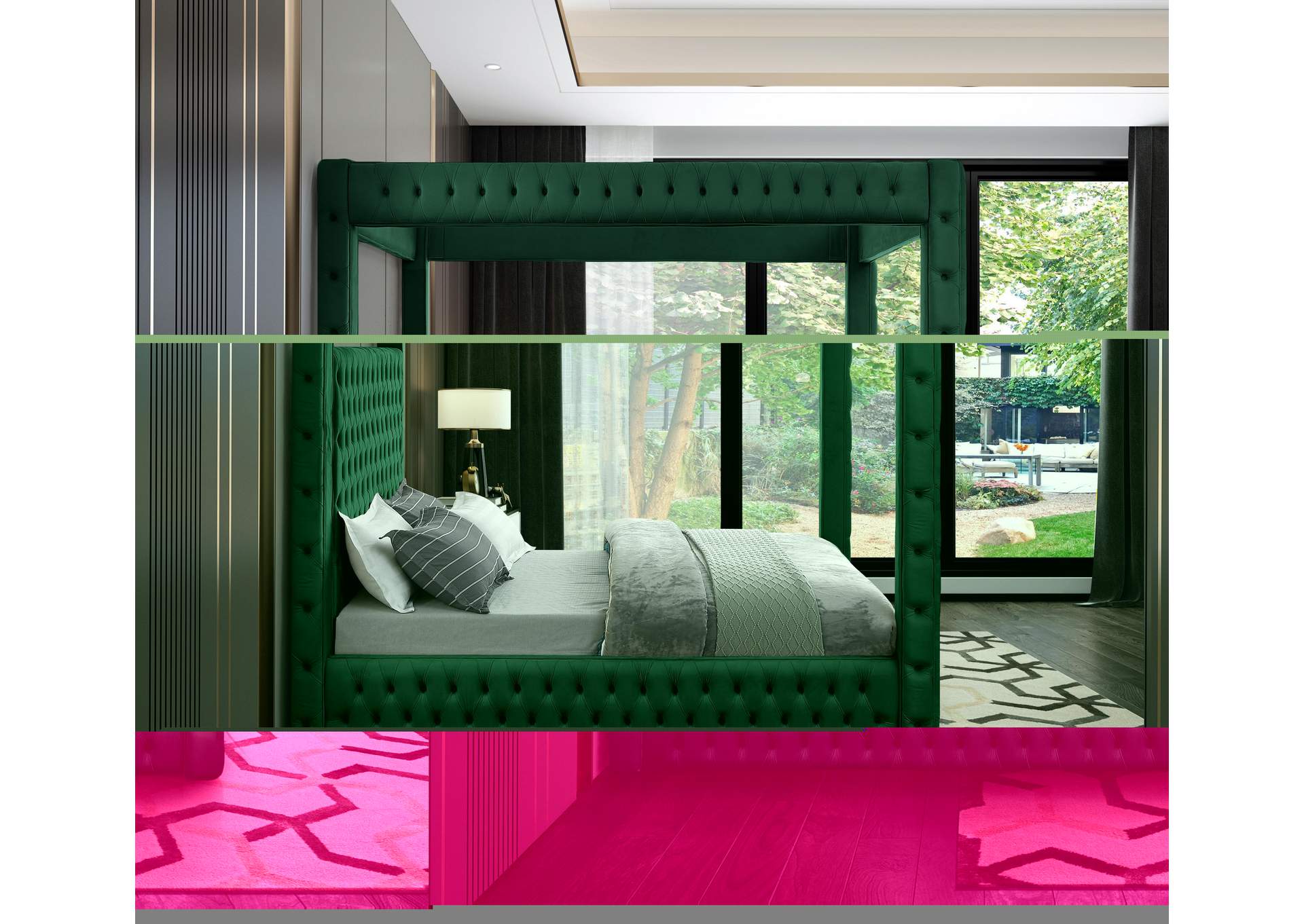 Royal Green Velvet King Bed (4 Boxes),Meridian Furniture