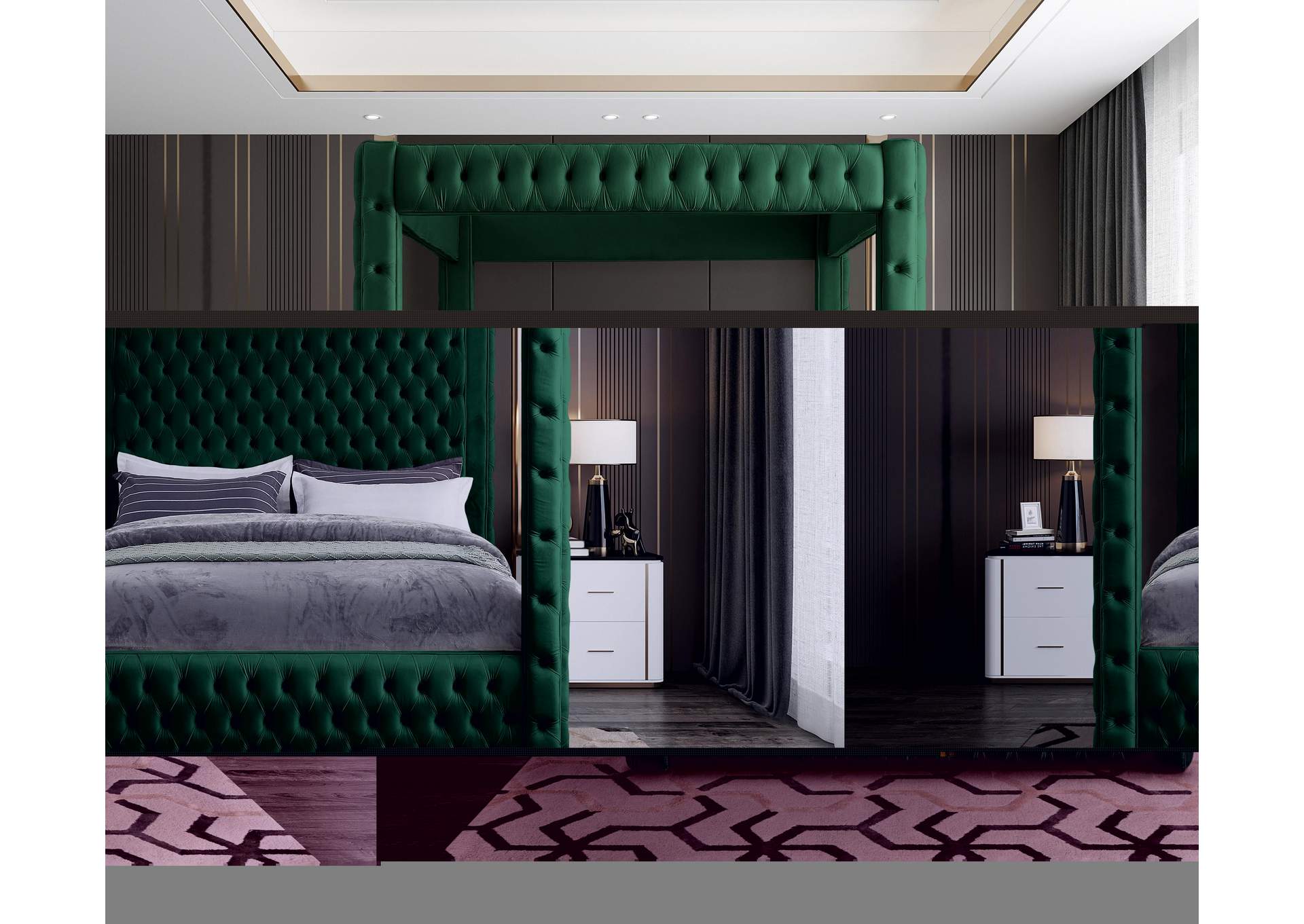 Royal Green Velvet Queen Bed (4 Boxes),Meridian Furniture