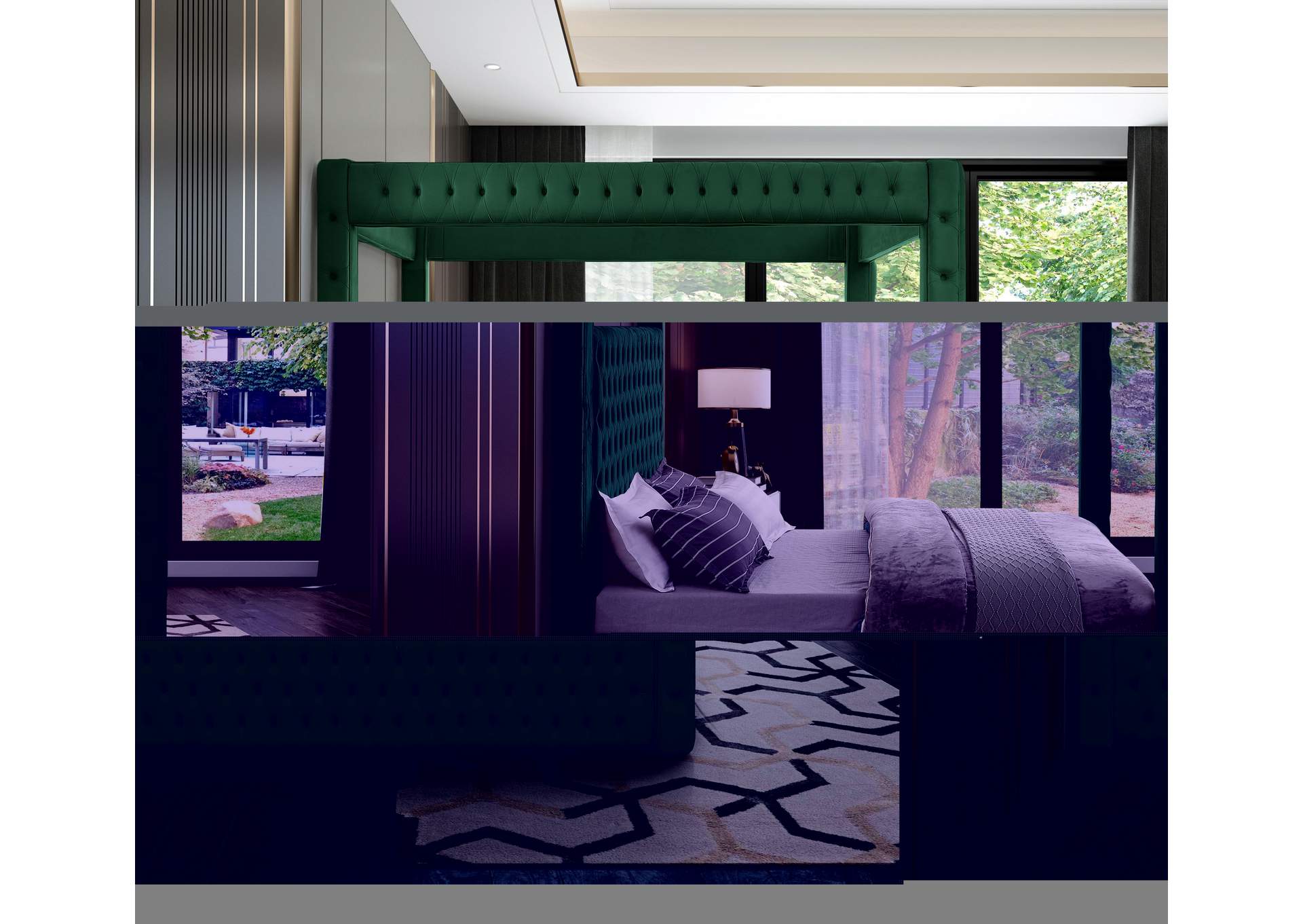 Royal Green Velvet Queen Bed (4 Boxes),Meridian Furniture