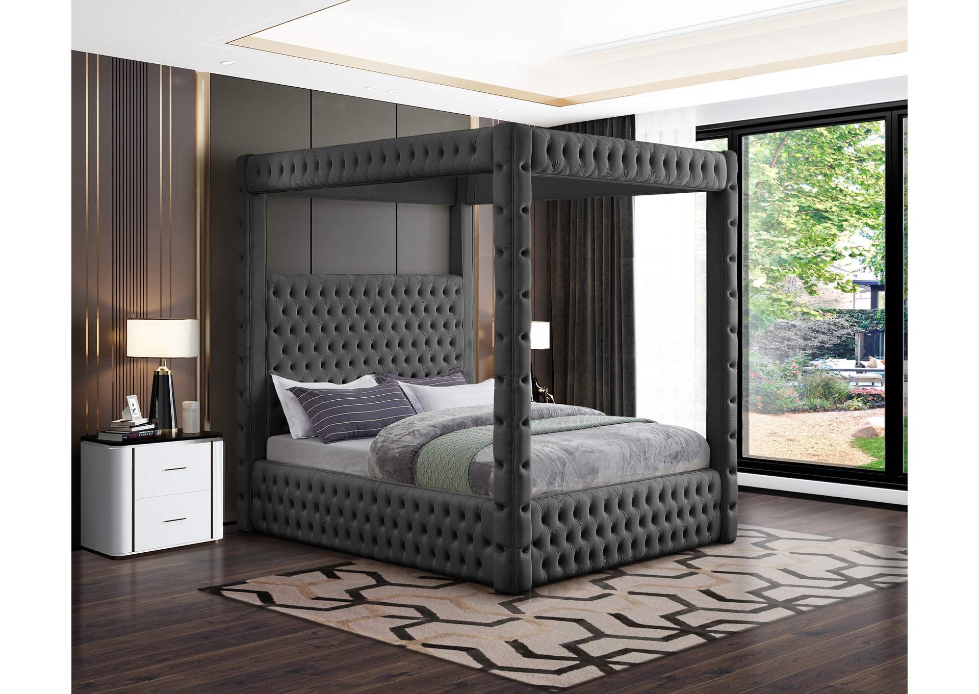 Royal Grey Velvet King Bed (4 Boxes),Meridian Furniture