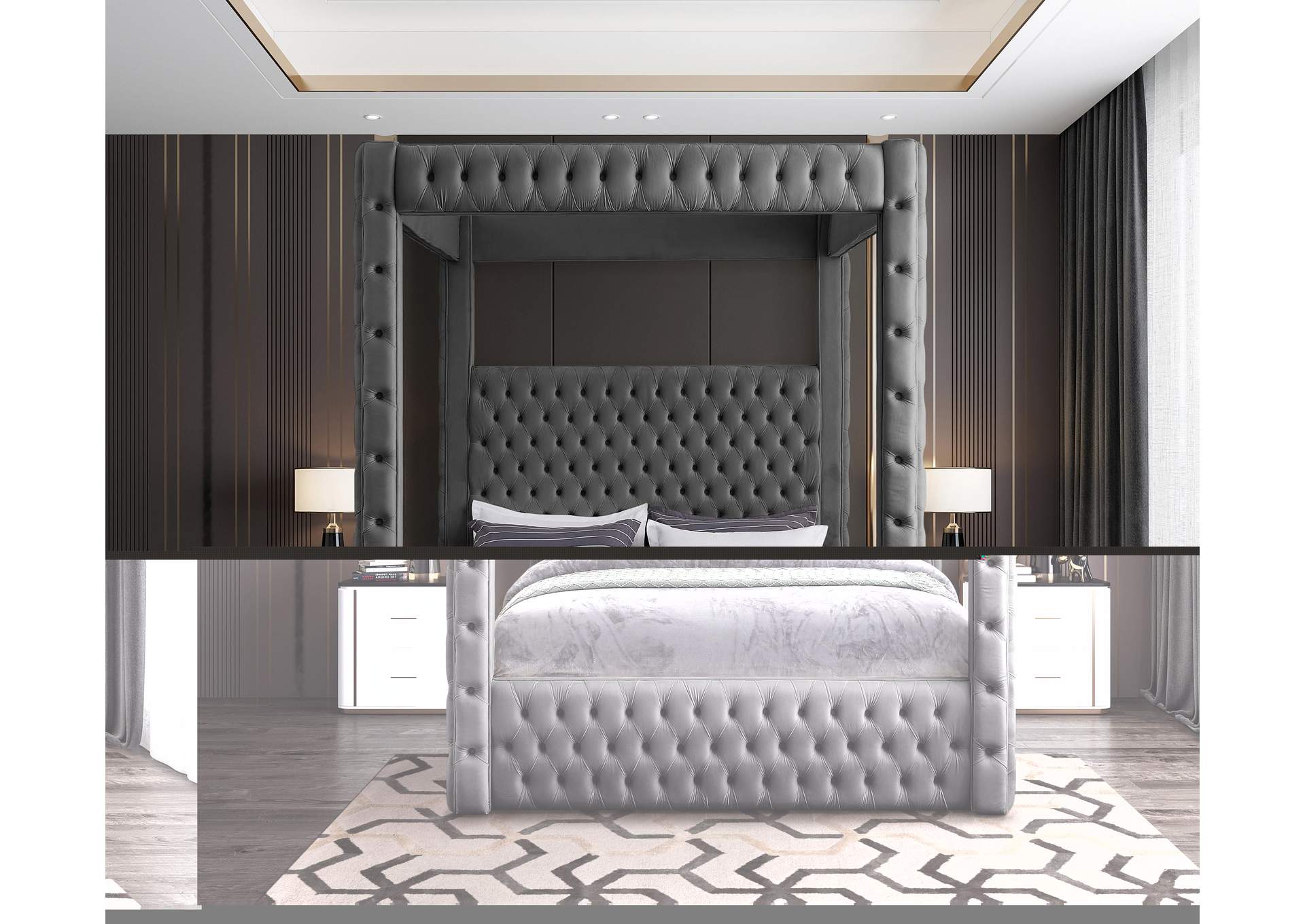 Royal Grey Velvet King Bed (4 Boxes),Meridian Furniture