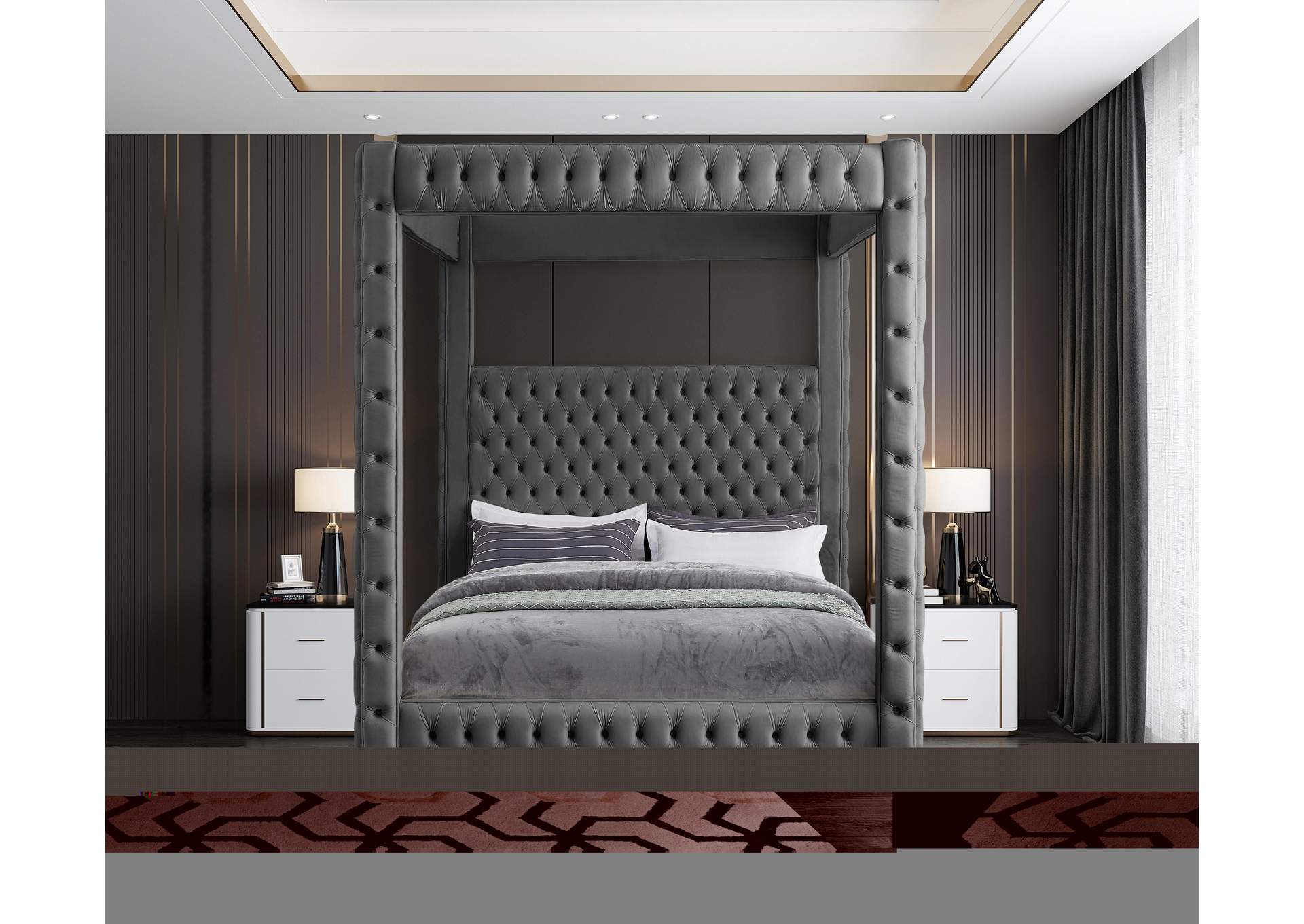 Royal Grey Velvet Queen Bed (4 Boxes),Meridian Furniture