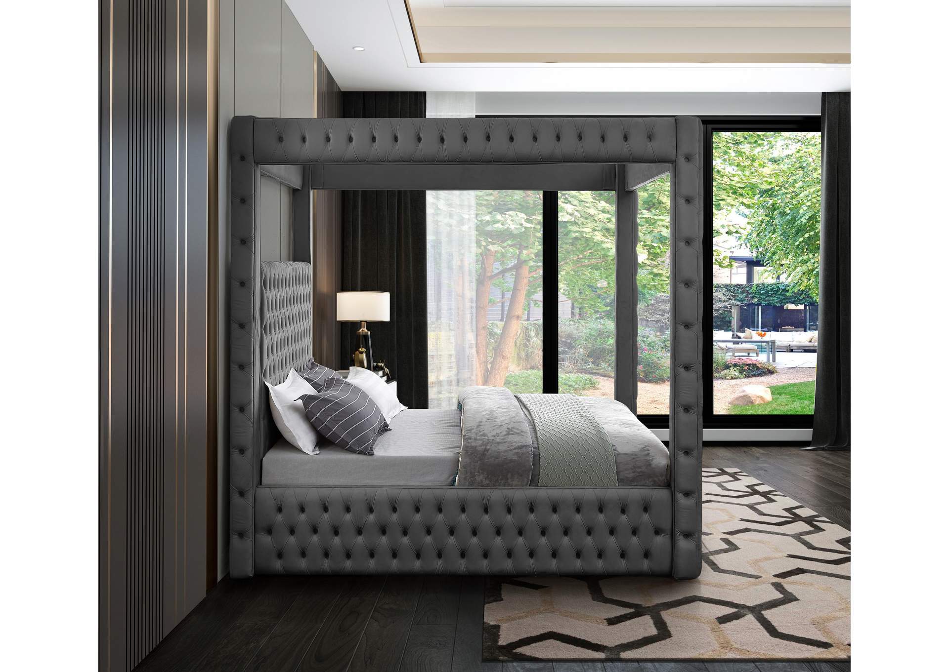 Royal Grey Velvet Queen Bed (4 Boxes),Meridian Furniture