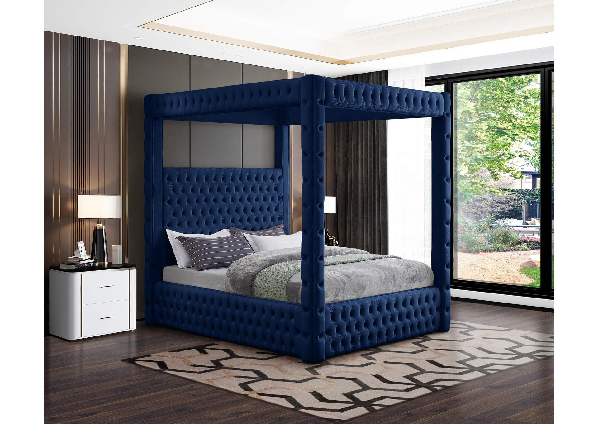 Royal Navy Velvet Queen Bed (4 Boxes),Meridian Furniture
