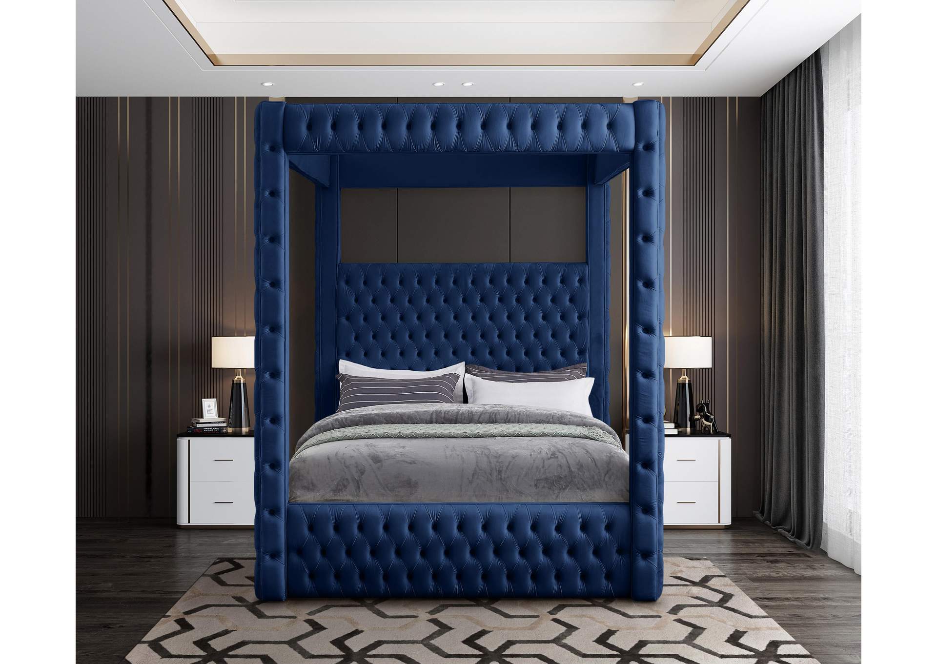 Royal Navy Velvet Queen Bed (4 Boxes),Meridian Furniture
