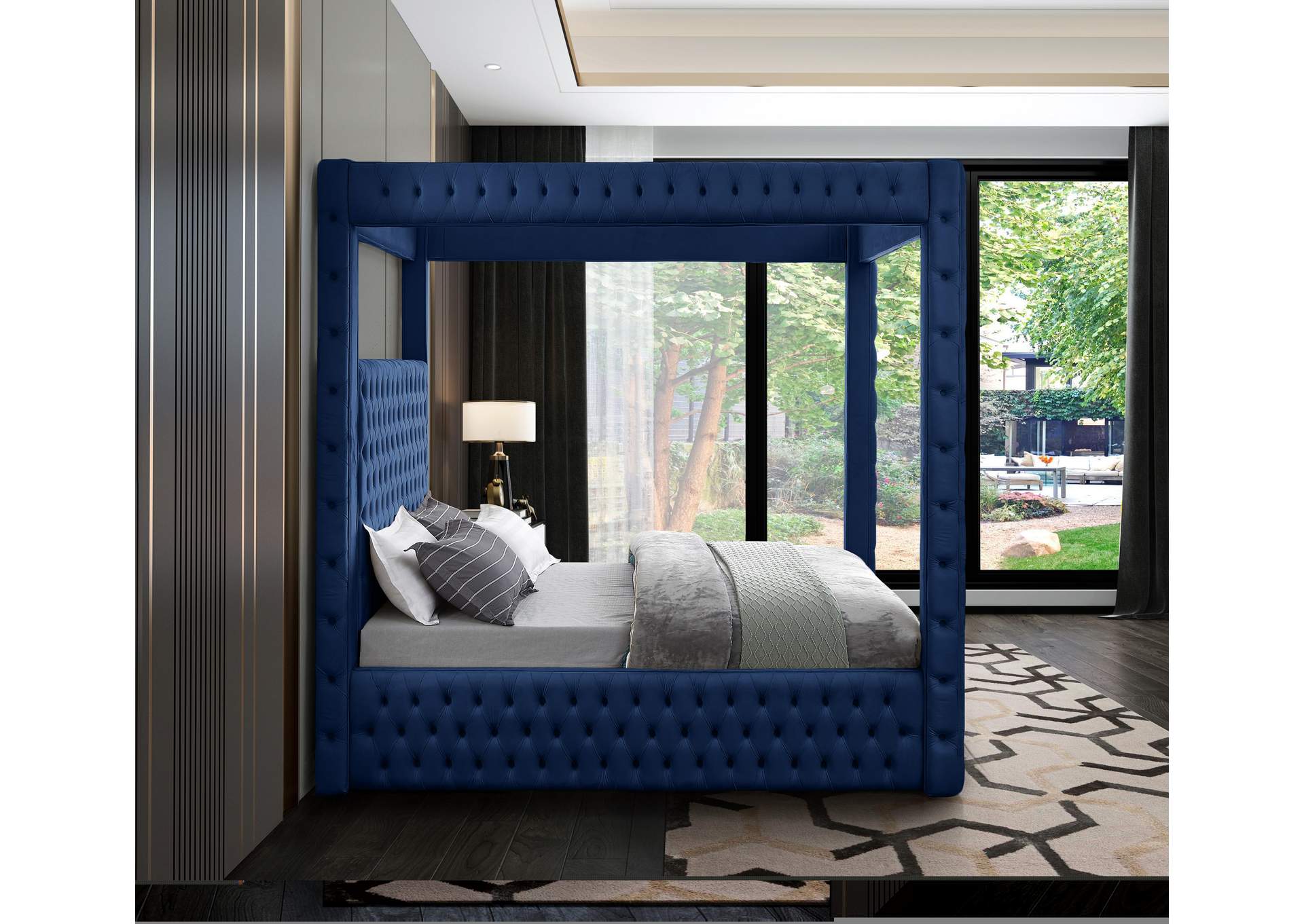 Royal Navy Velvet Queen Bed (4 Boxes),Meridian Furniture