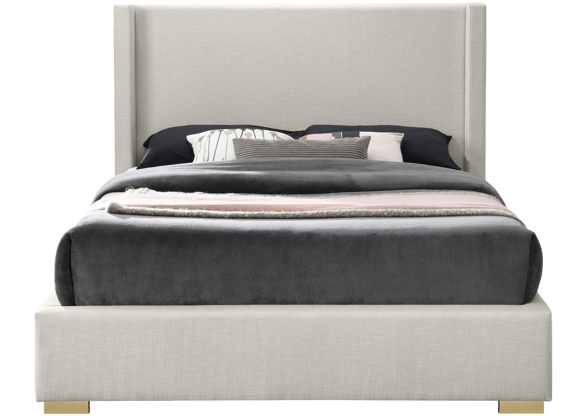 Royce Beige Linen Textured Fabric Full Bed (3 Boxes),Meridian Furniture