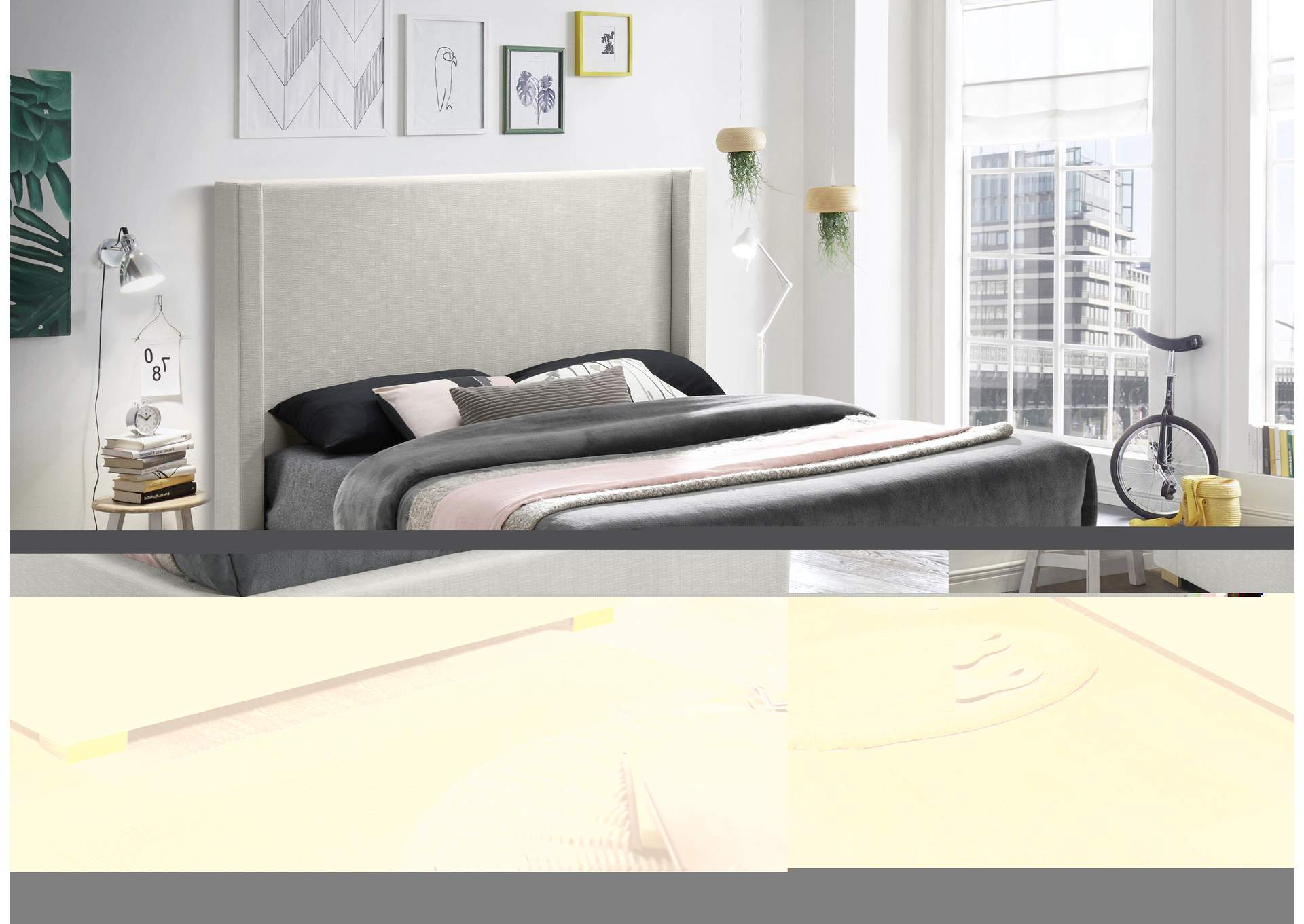 Royce Beige Linen Textured Fabric King Bed (3 Boxes),Meridian Furniture