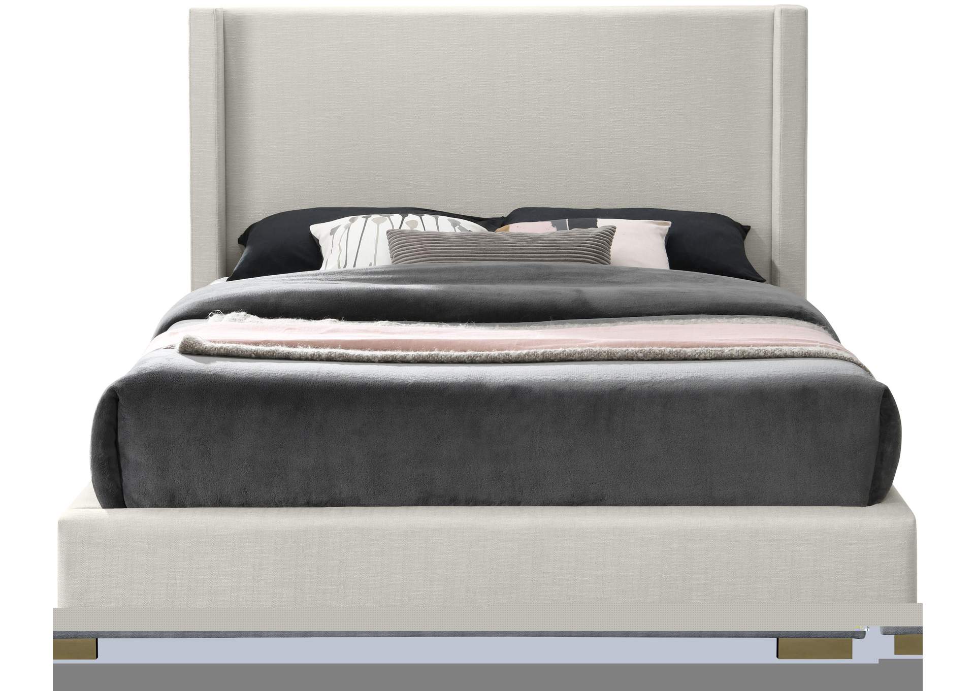 Royce Beige Linen Textured Fabric King Bed (3 Boxes),Meridian Furniture