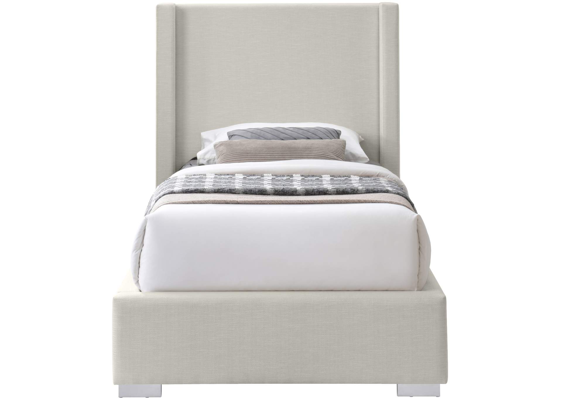 Royce Beige Linen Textured Fabric Twin Bed (3 Boxes),Meridian Furniture