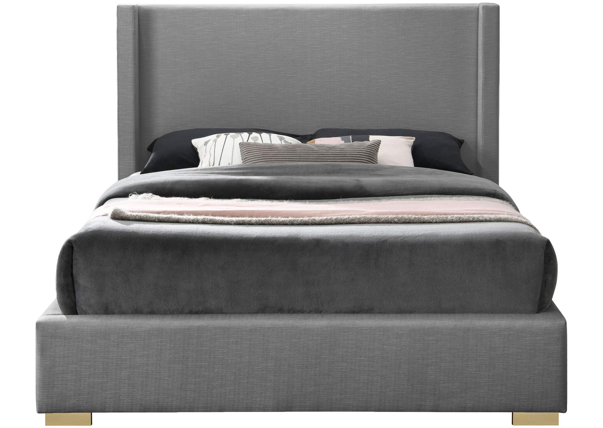 Royce Grey Linen Textured Fabric Full Bed (3 Boxes),Meridian Furniture