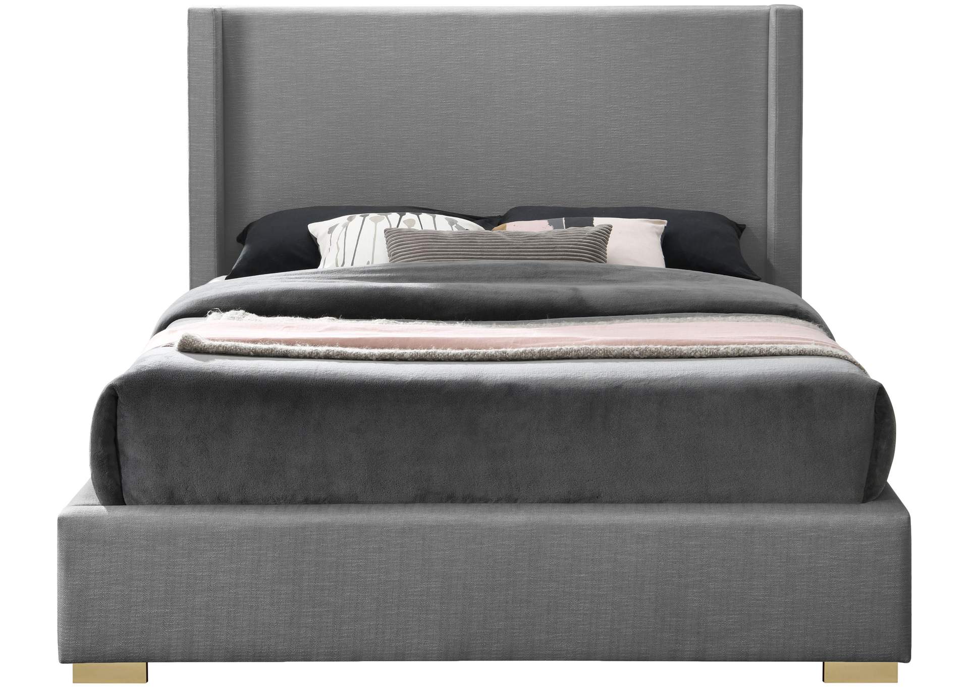 Royce Grey Linen Textured Fabric Queen Bed (3 Boxes),Meridian Furniture