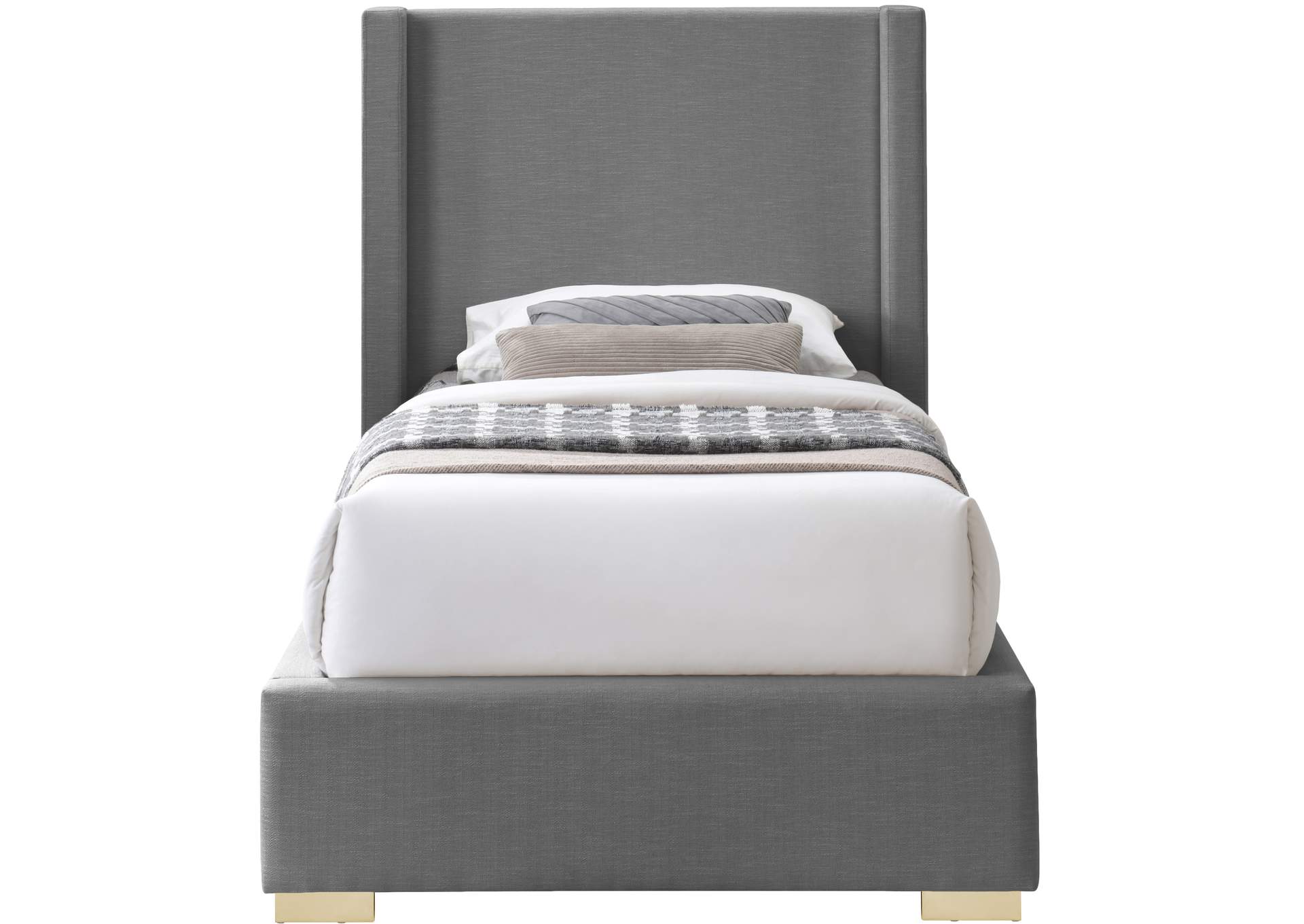 Royce Grey Linen Textured Fabric Twin Bed (3 Boxes),Meridian Furniture