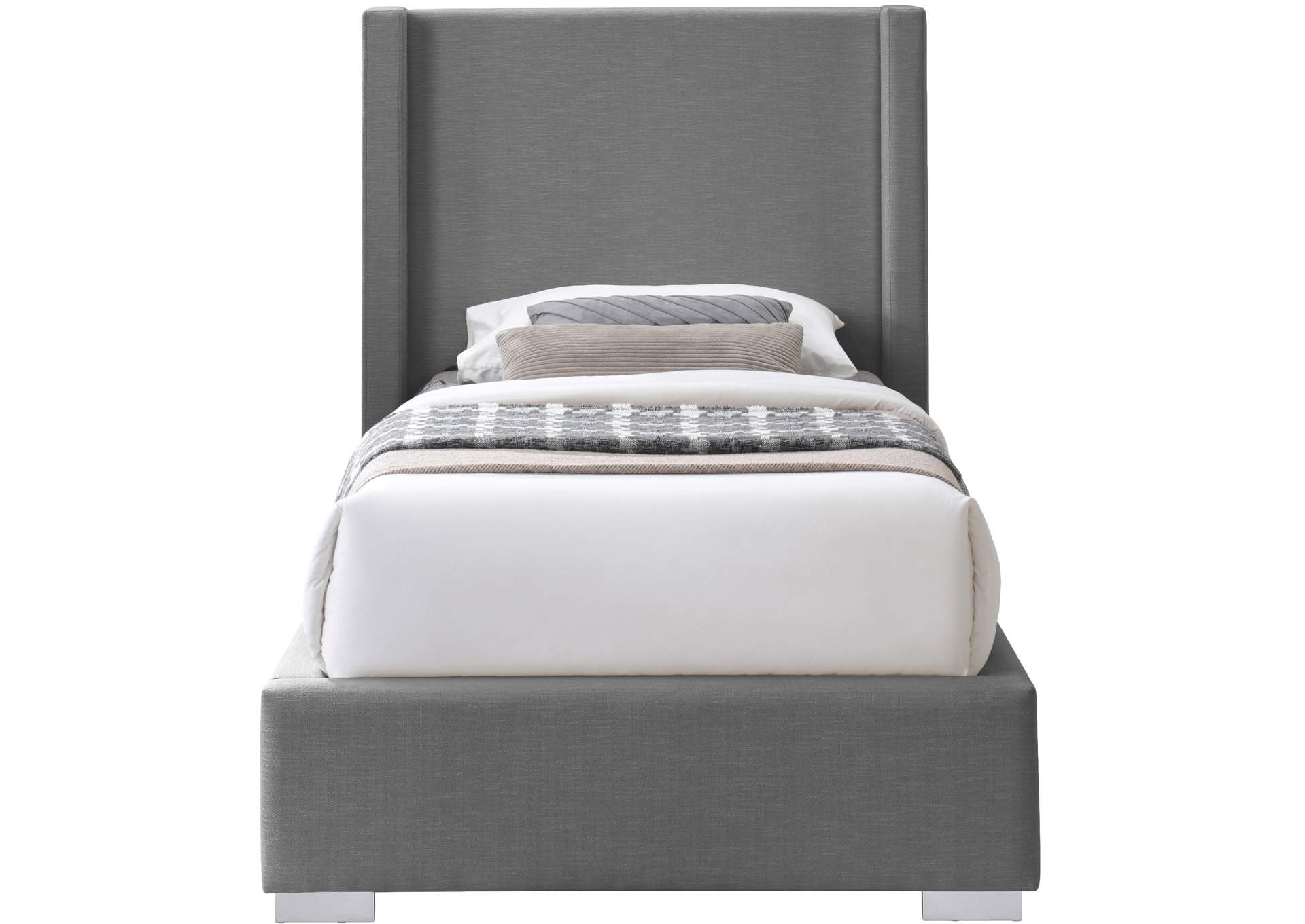 Royce Grey Linen Textured Fabric Twin Bed (3 Boxes),Meridian Furniture