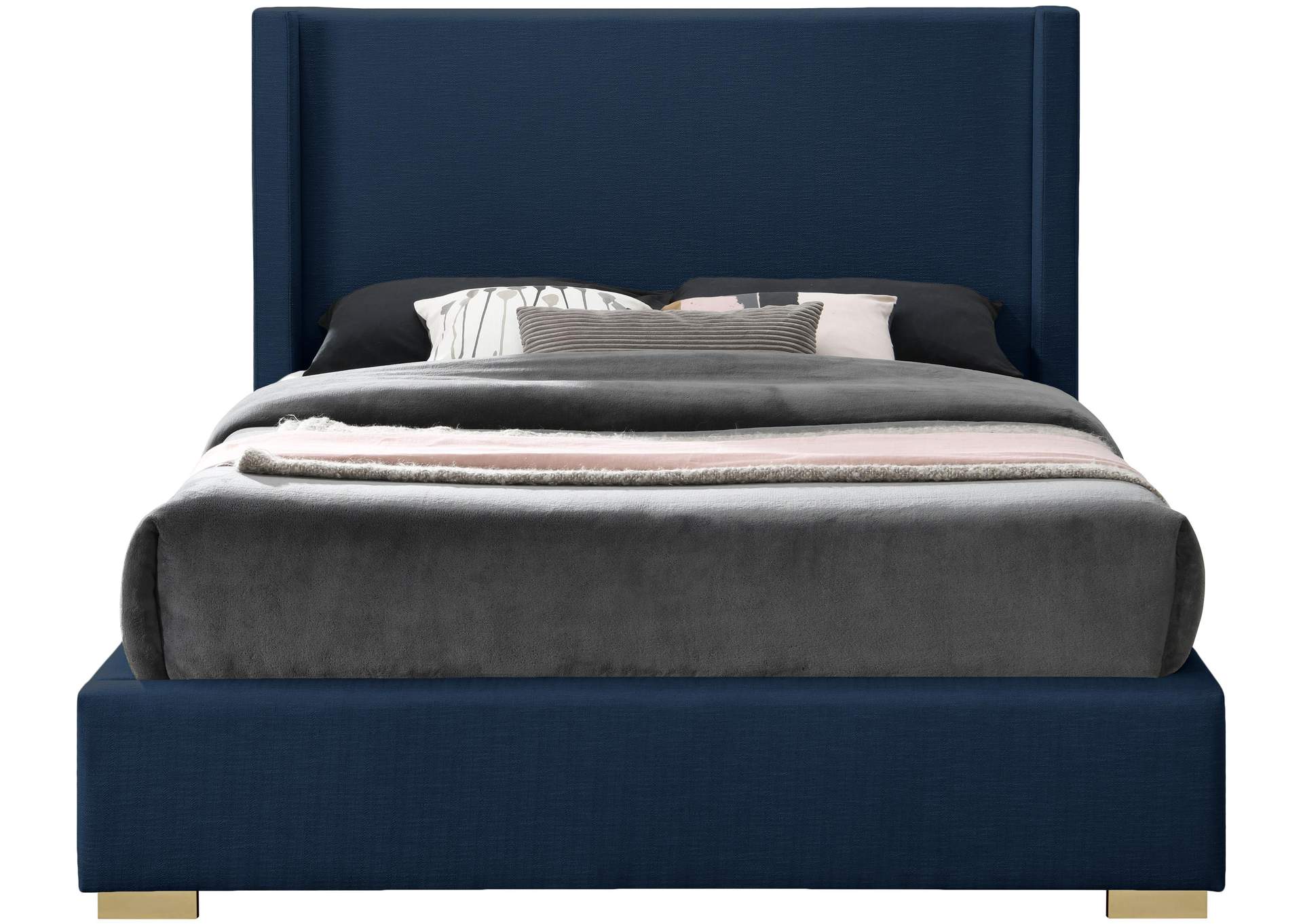 Royce Navy Linen Textured Fabric King Bed (3 Boxes),Meridian Furniture