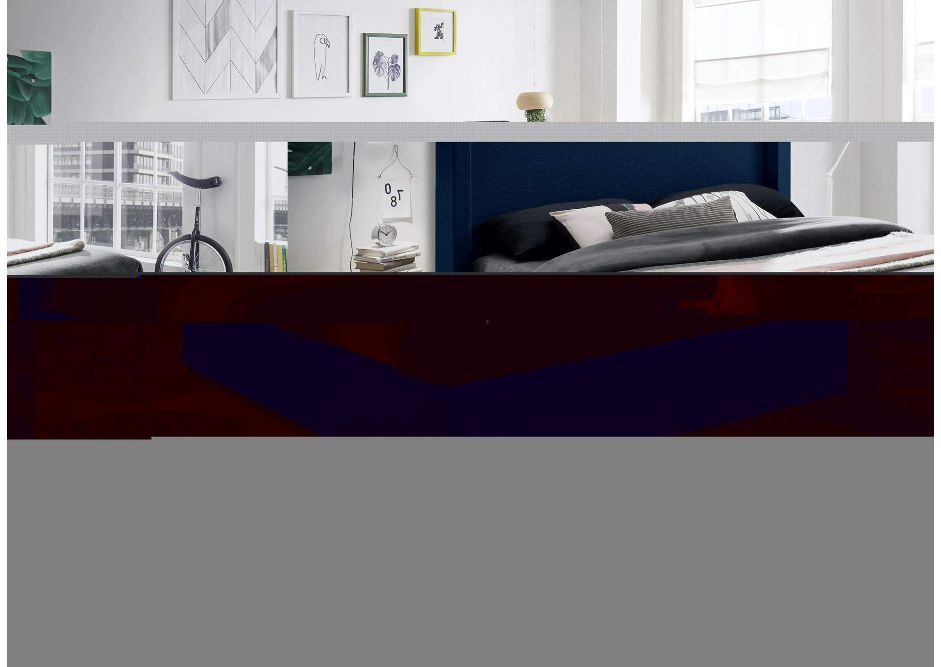 Royce Navy Linen Textured Fabric Queen Bed (3 Boxes),Meridian Furniture