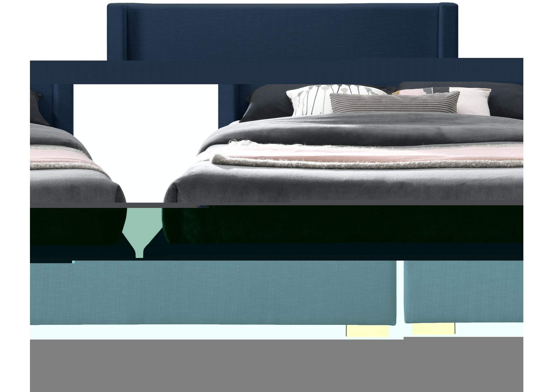 Royce Navy Linen Textured Fabric Queen Bed (3 Boxes),Meridian Furniture